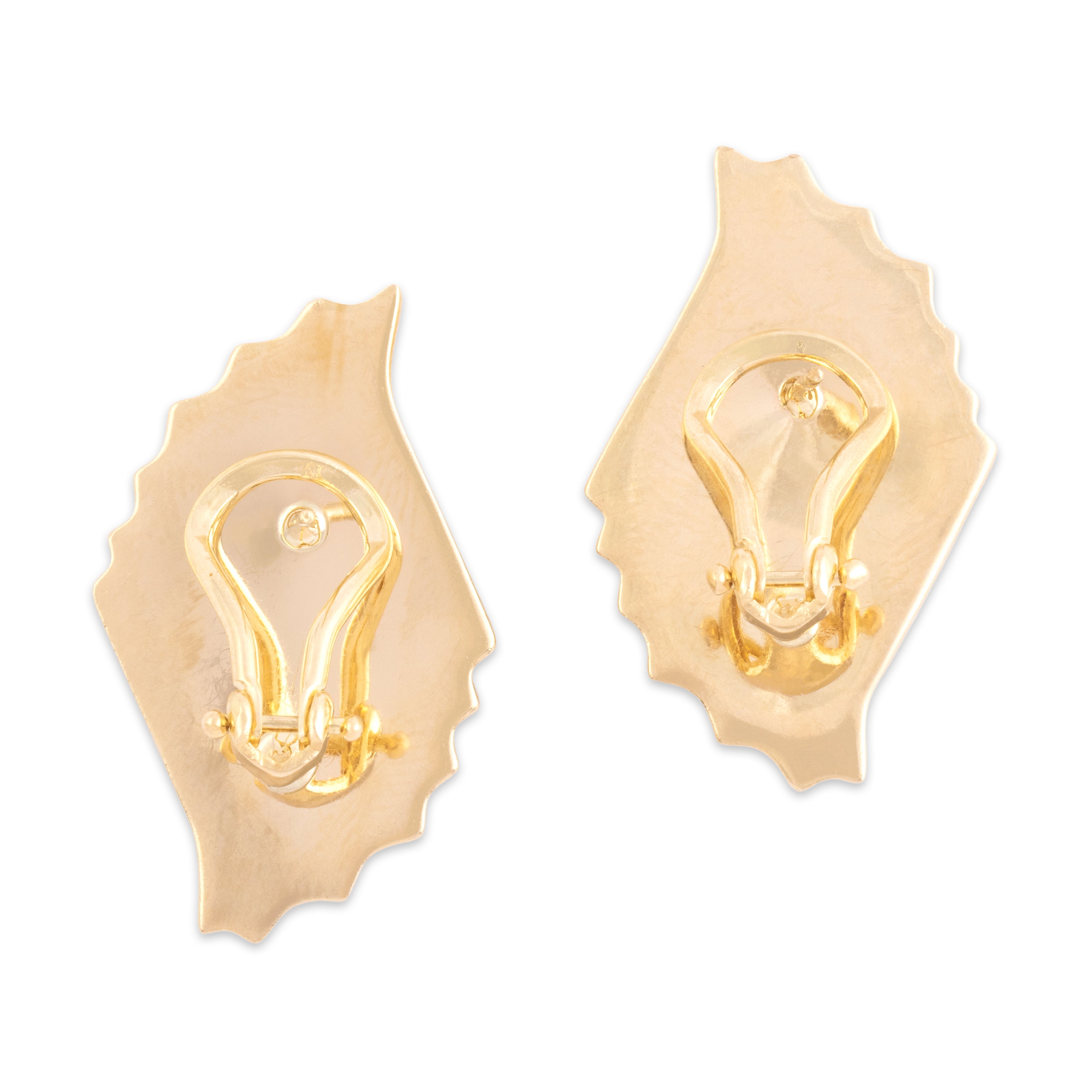 Vintage Large 14k Yellow Gold Statement Puffy Ribbed Swirl Omega-Back Earrings - Back view