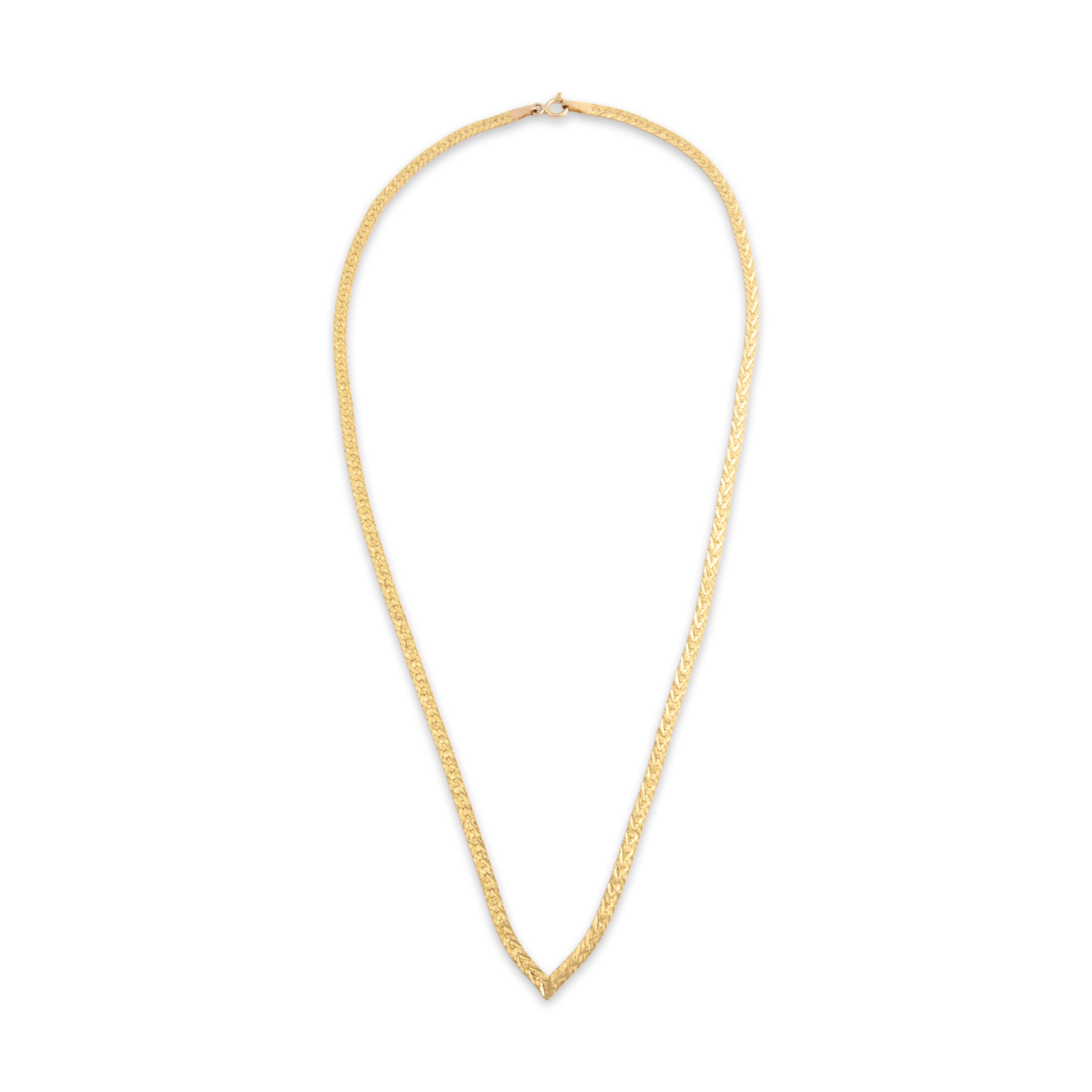 Vintage Italian 14k Yellow Gold Sophisticated Patterned Flat Chain Chevron Necklace - Overall view