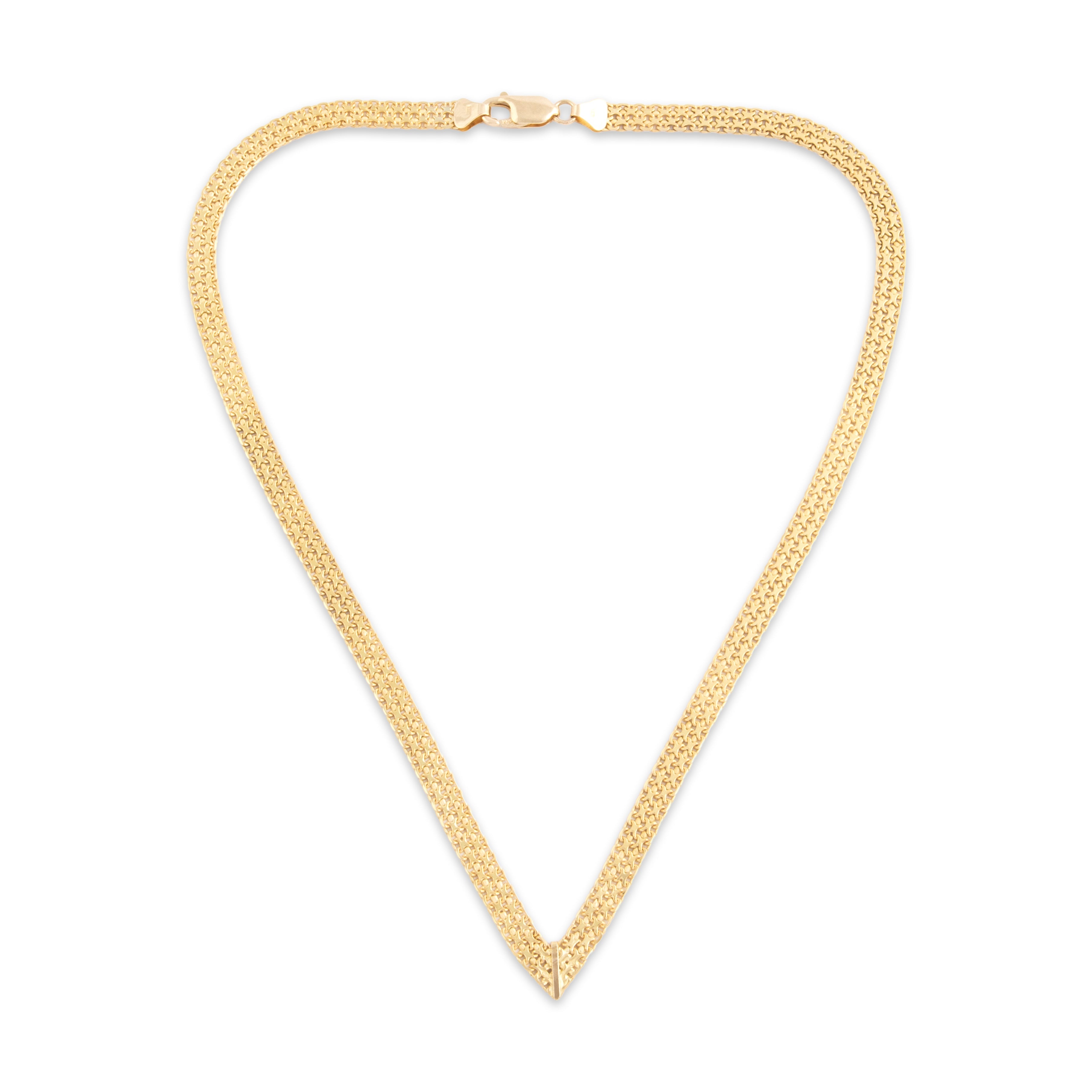Vintage Italian 14k Yellow Gold Fantastic Mesh Chevron Necklace - Overall view