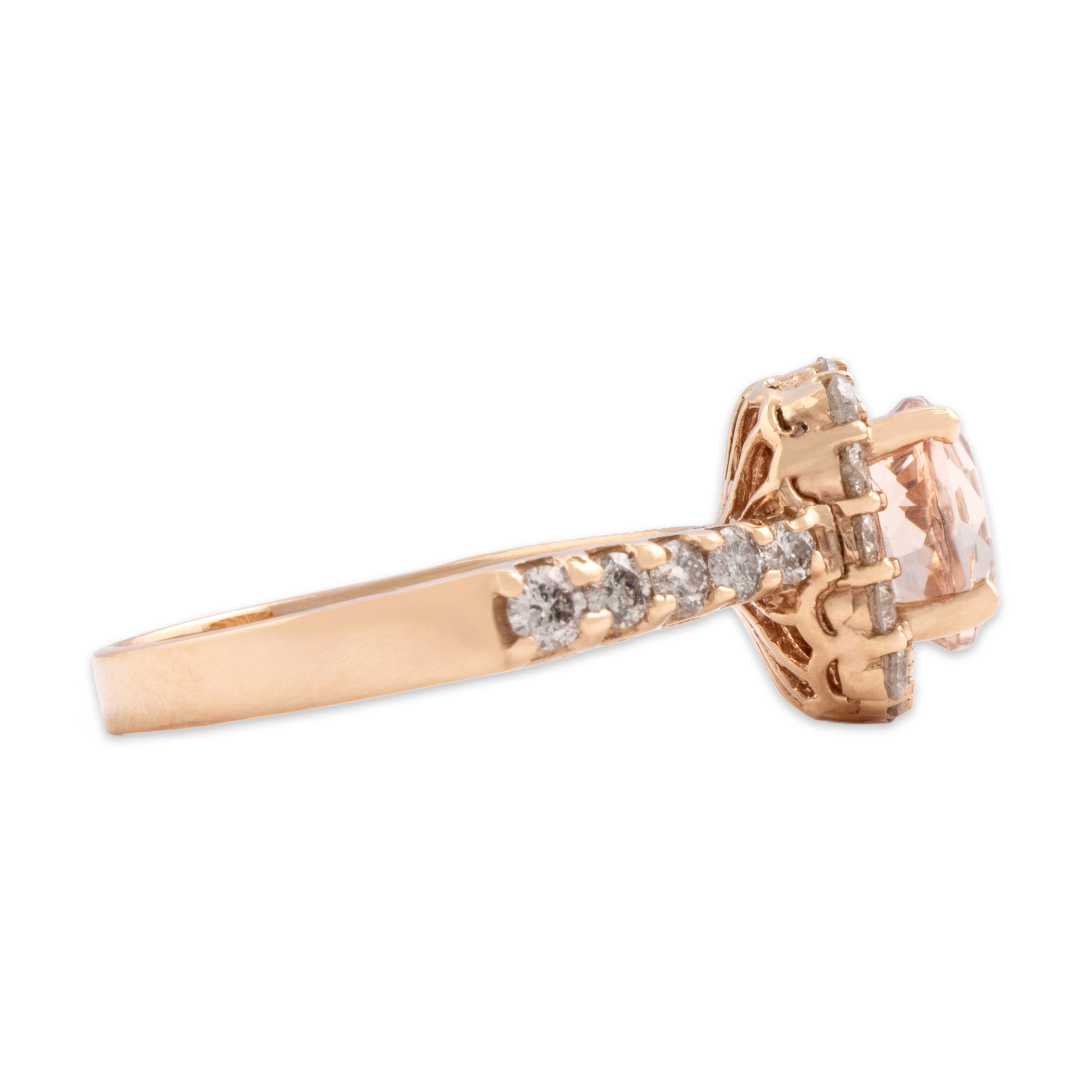 Estate 14k Rose Gold 1.79ct Morganite .74cttw Diamond Bright Rounded Square Halo Ring - Side view