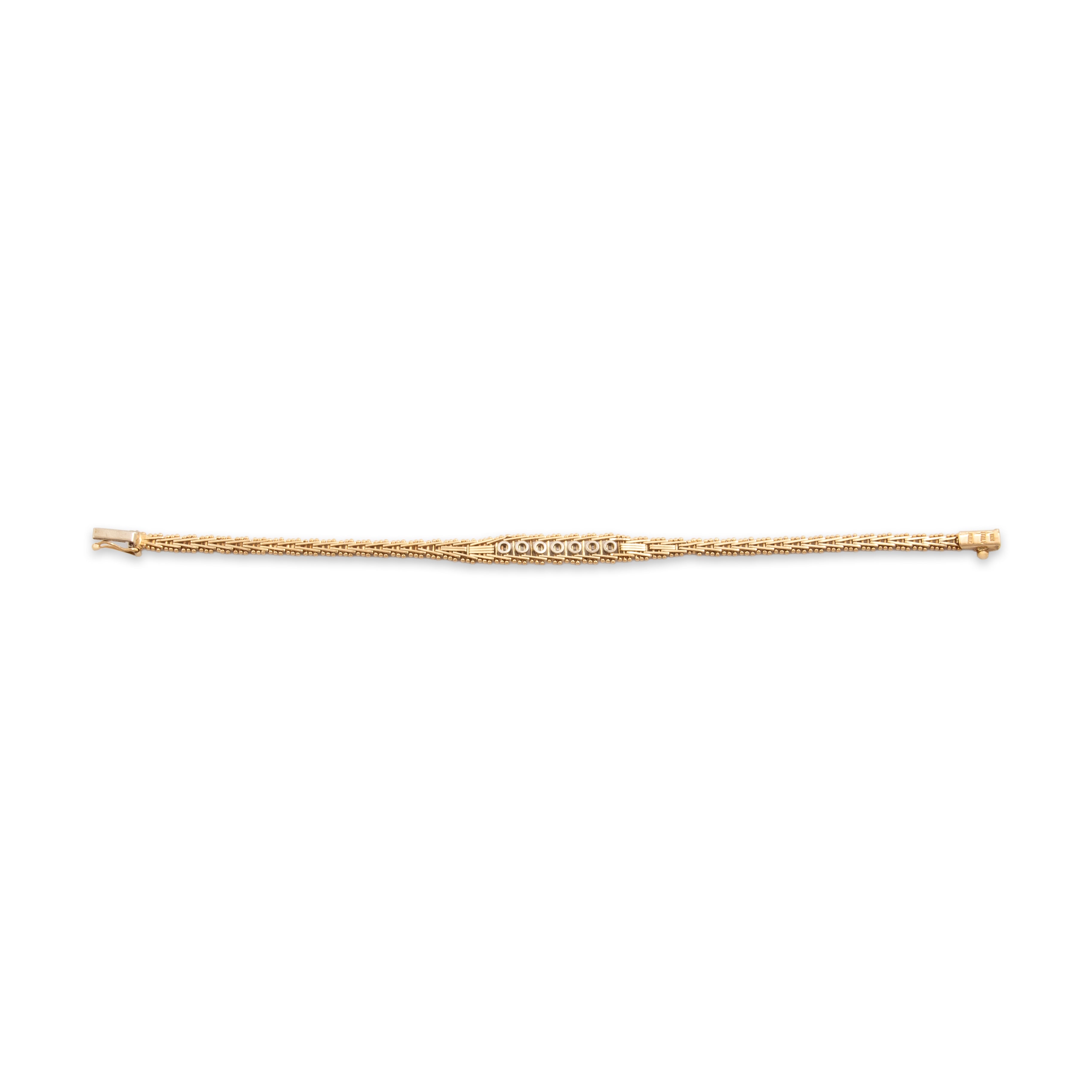 Vintage Italian 14k Yellow Gold Diamond Sleek Accented Flat Link Bracelet - Back view