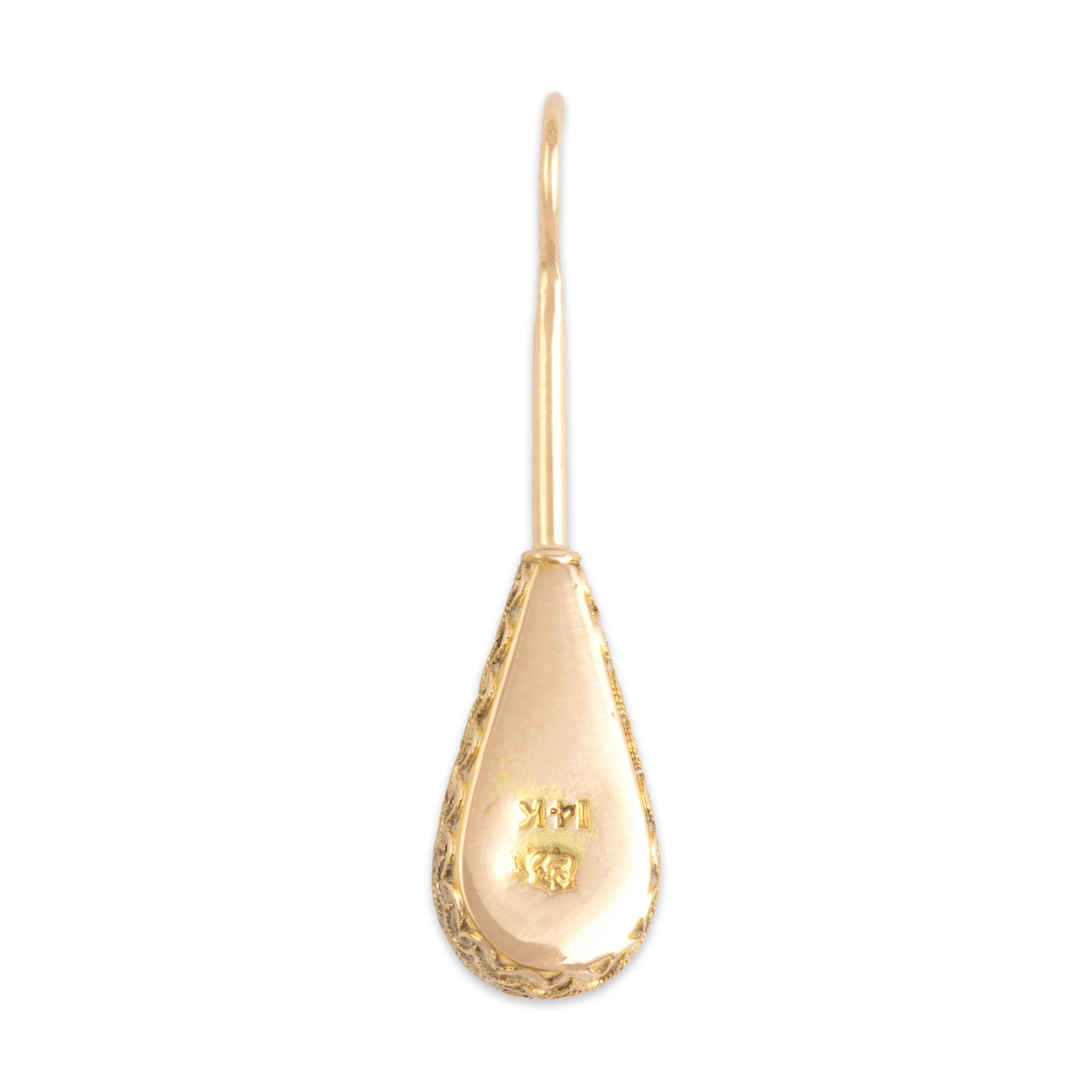 Antique Art Nouveau 14k Yellow Gold Old Mine Cut Diamond Ornate Textured Drop Pendant - Back view