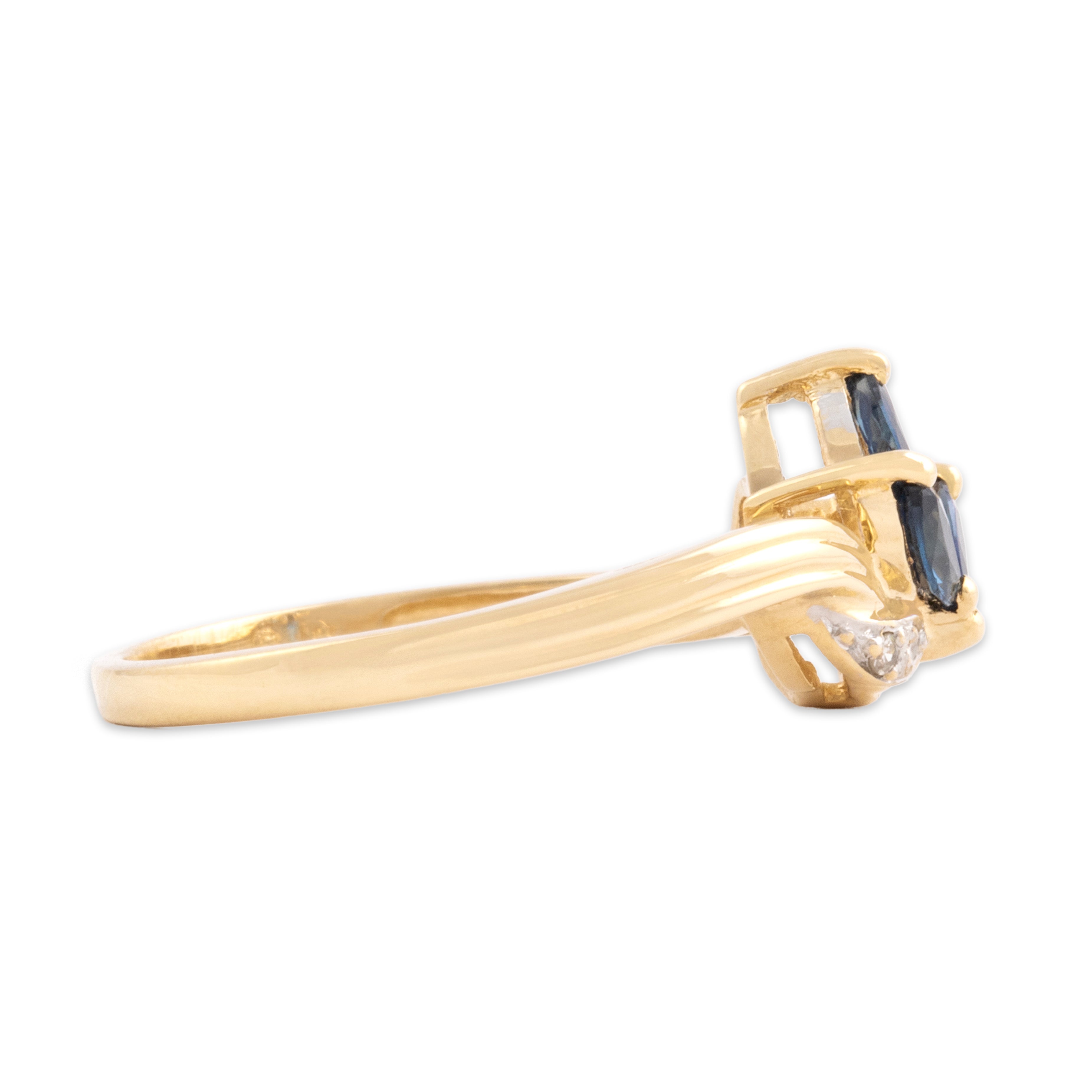 Vintage 14k Yellow Gold Blue Sapphire Diamond Fantastic Flourish Ring - Side view
