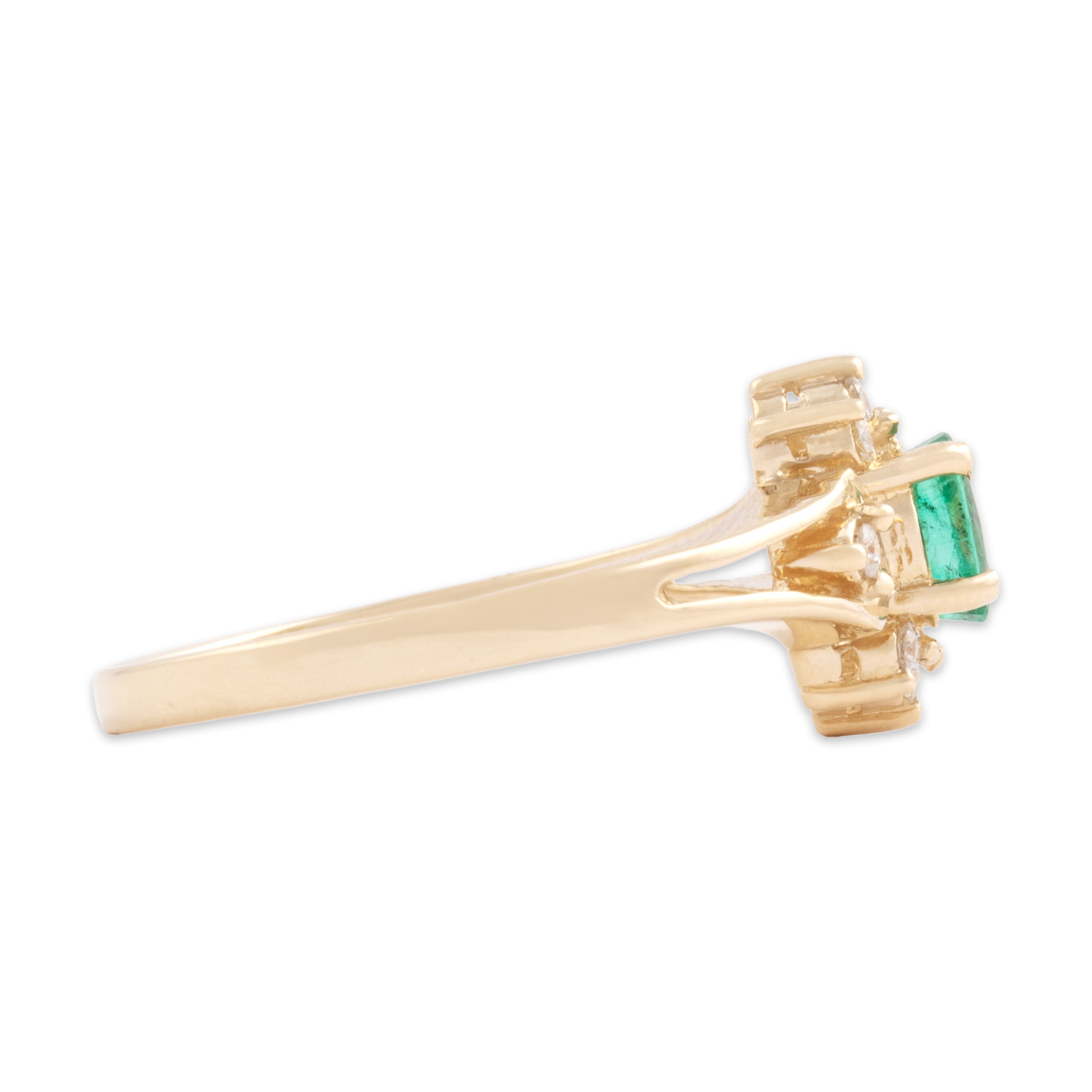 Vintage 14k Yellow Gold Emerald Diamond Fantastic Burst Halo Ring - Side view