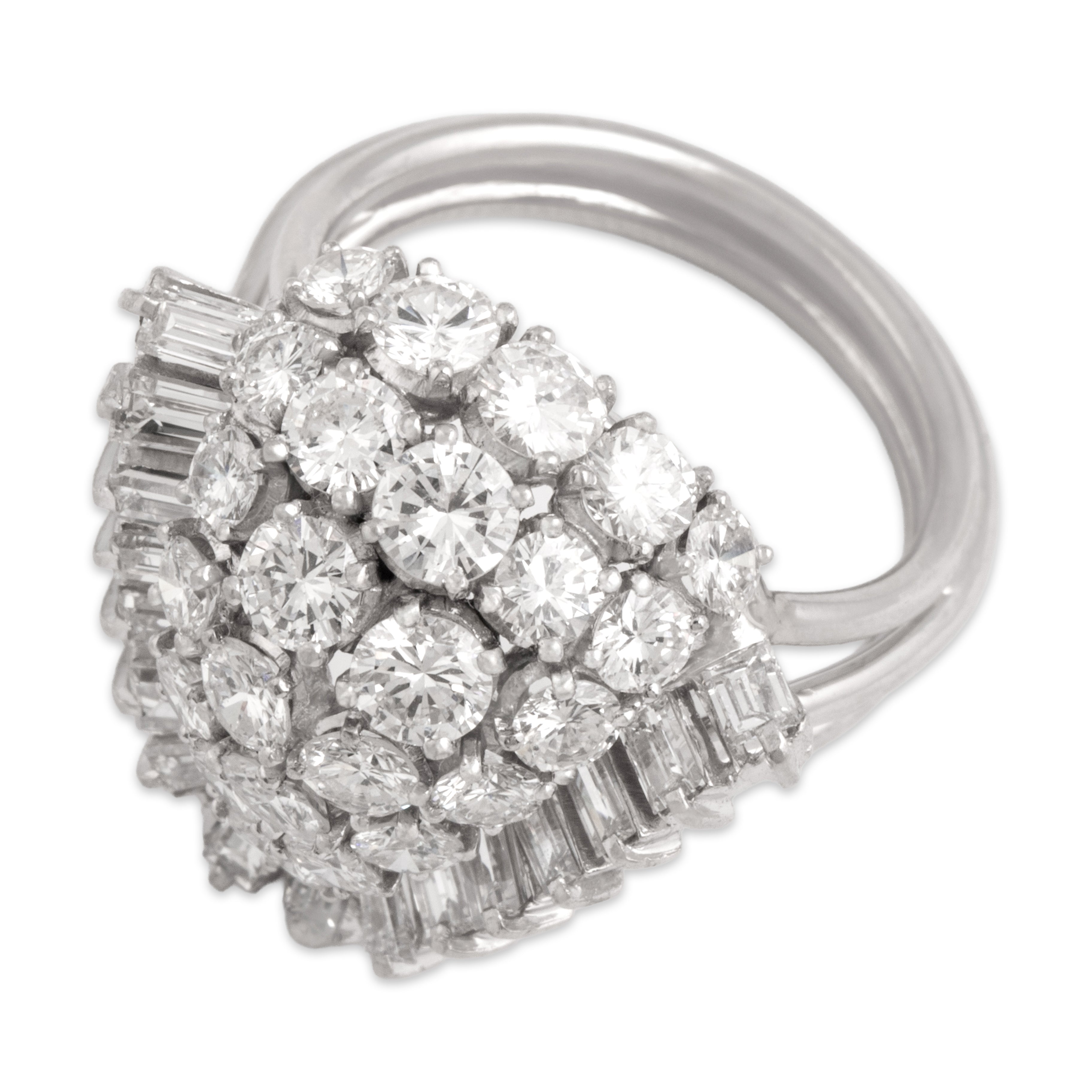 Vintage Platinum 4.95cttw Diamond Oversized Spectacular Geometric Cluster Ring - Overall view
