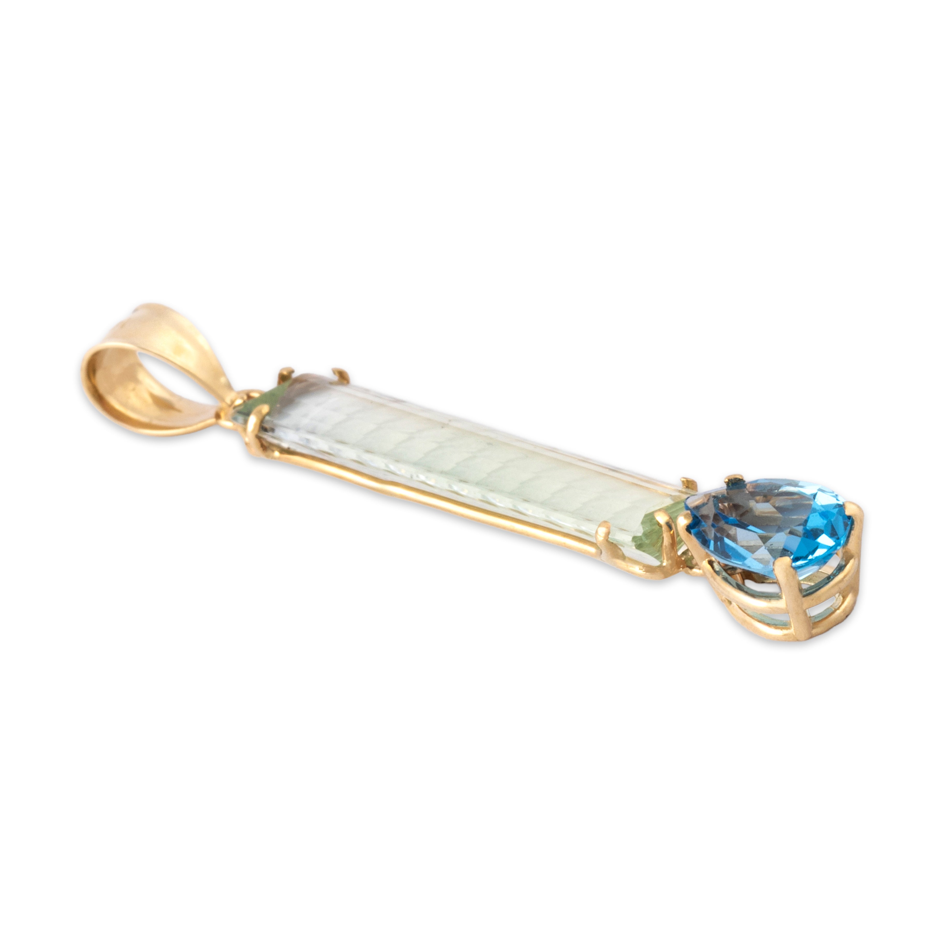 Vintage 14k Yellow Gold 5.26ct Aquamarine 2.09ct Blue Topaz Long Fancy-Cut Dangle Pendant - detail view #1