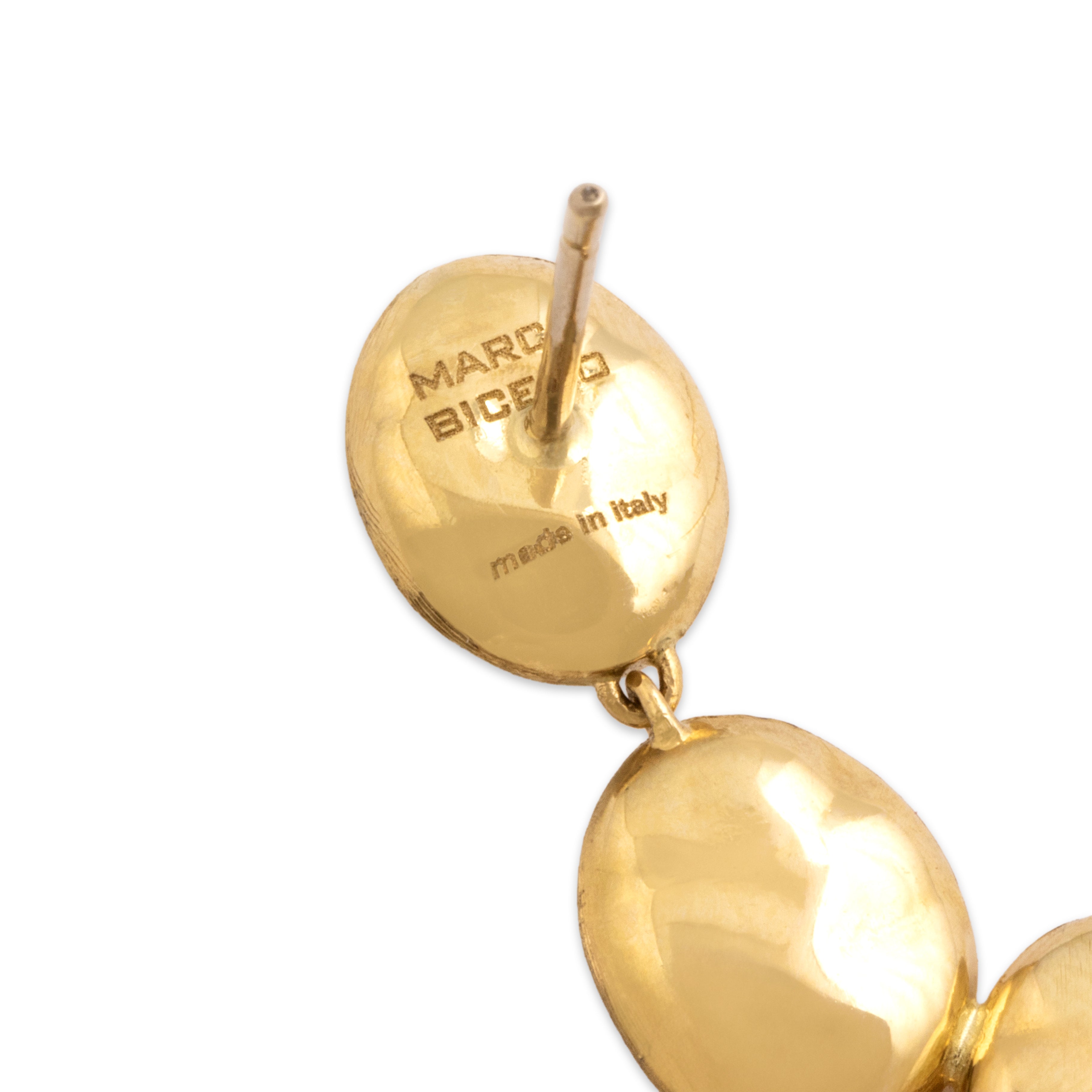 Estate Marco Bicego Italian 18k Yellow Gold Superb Florentine-Finish Dangle Earrings - Hallmark view