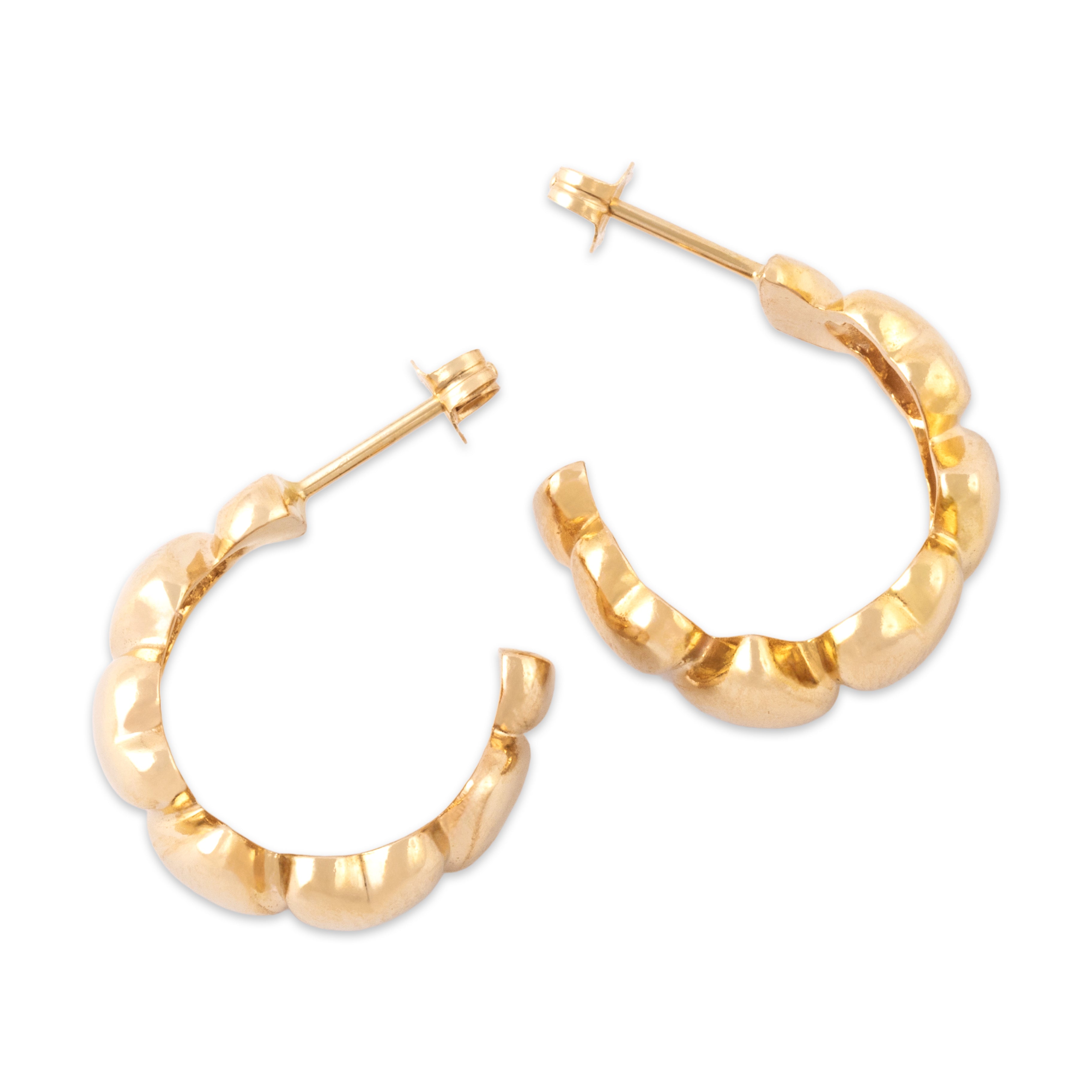 Vintage Italian 14k Yellow Gold Gleaming Alternating Heart Half-Hoop Earrings - Side view