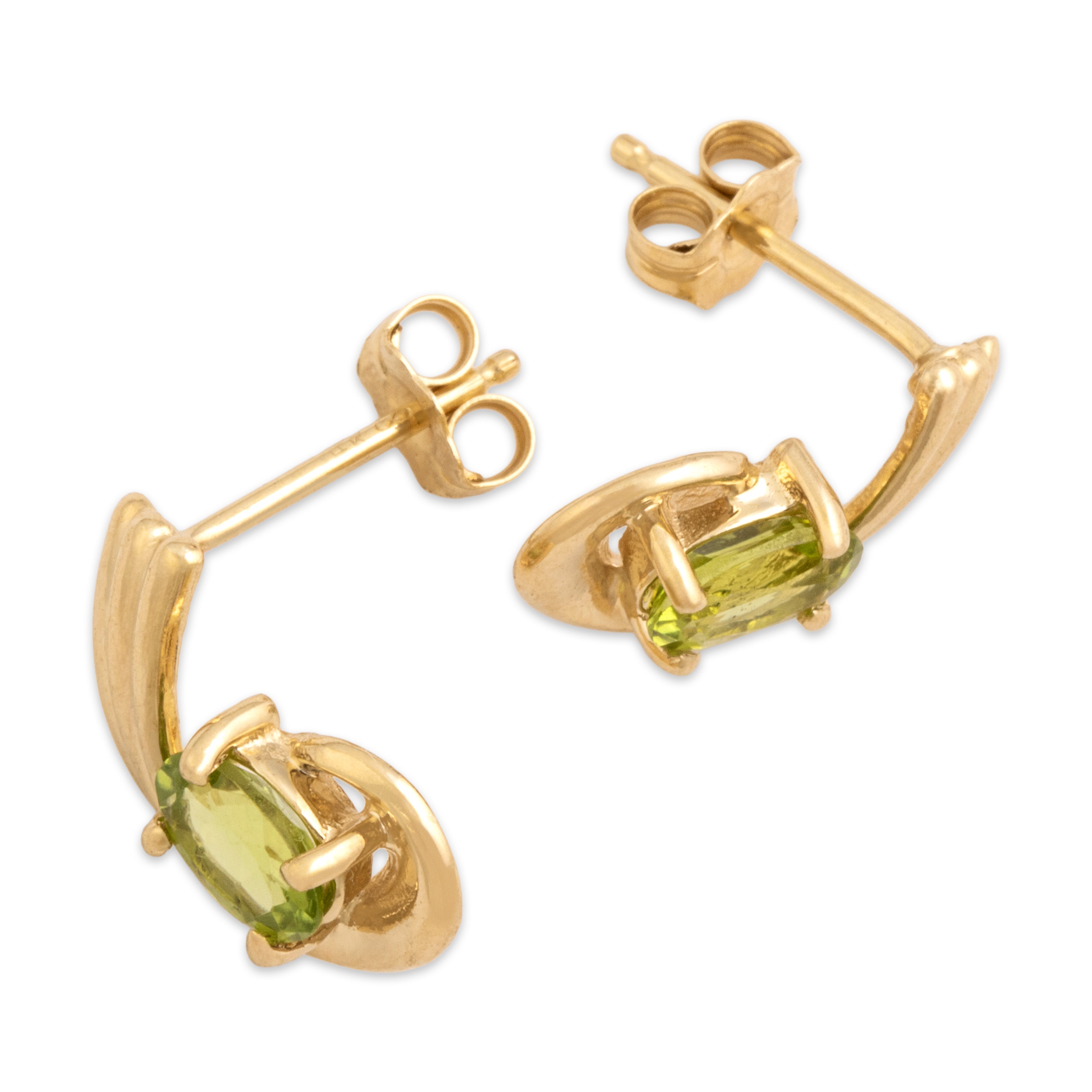 Vintage 14k Yellow Gold .96cttw Peridot Ribbed Swoop Stud Earrings - Side view