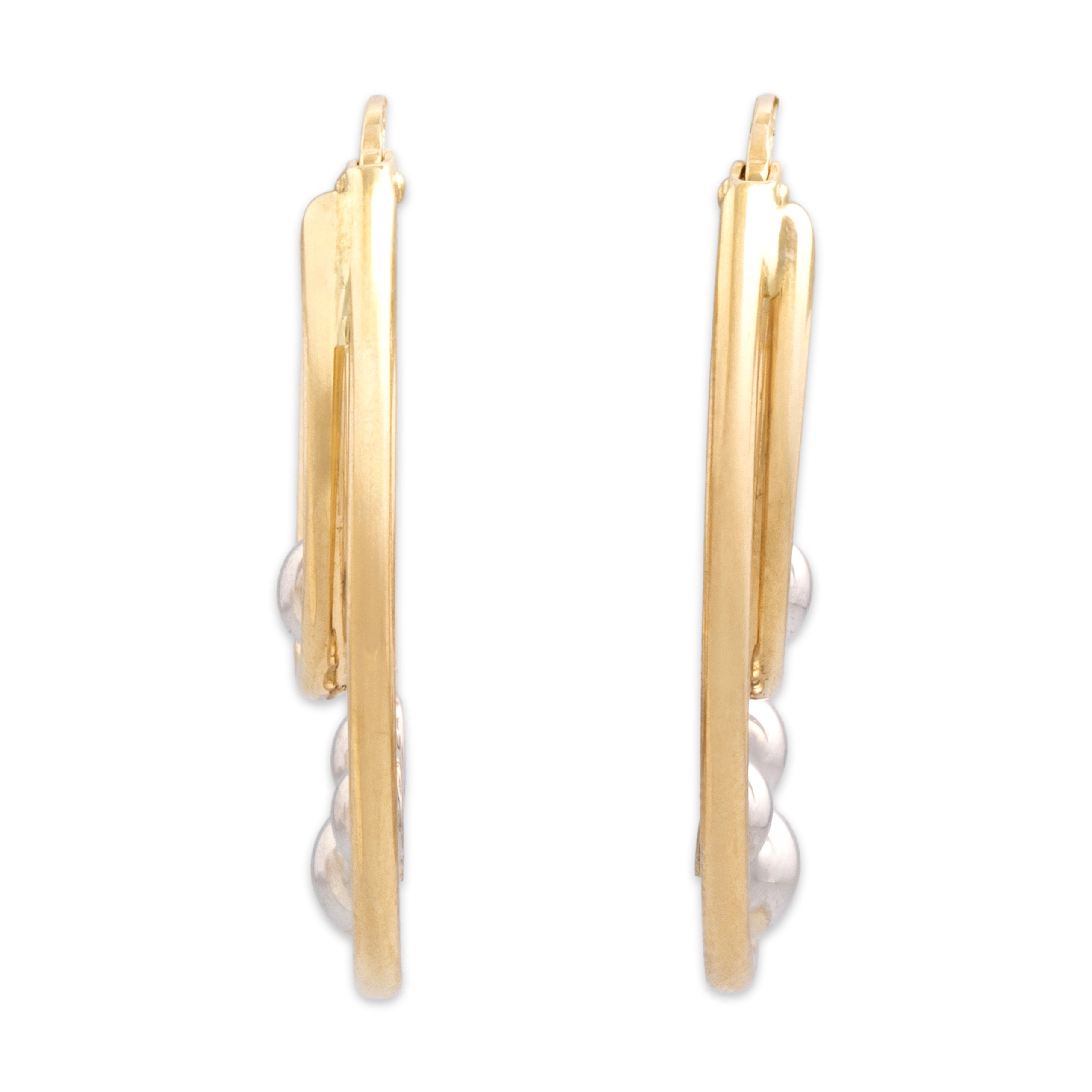 Vintage 14k Yellow & White Gold Bubble Accented Double Hoop Earrings - Side view
