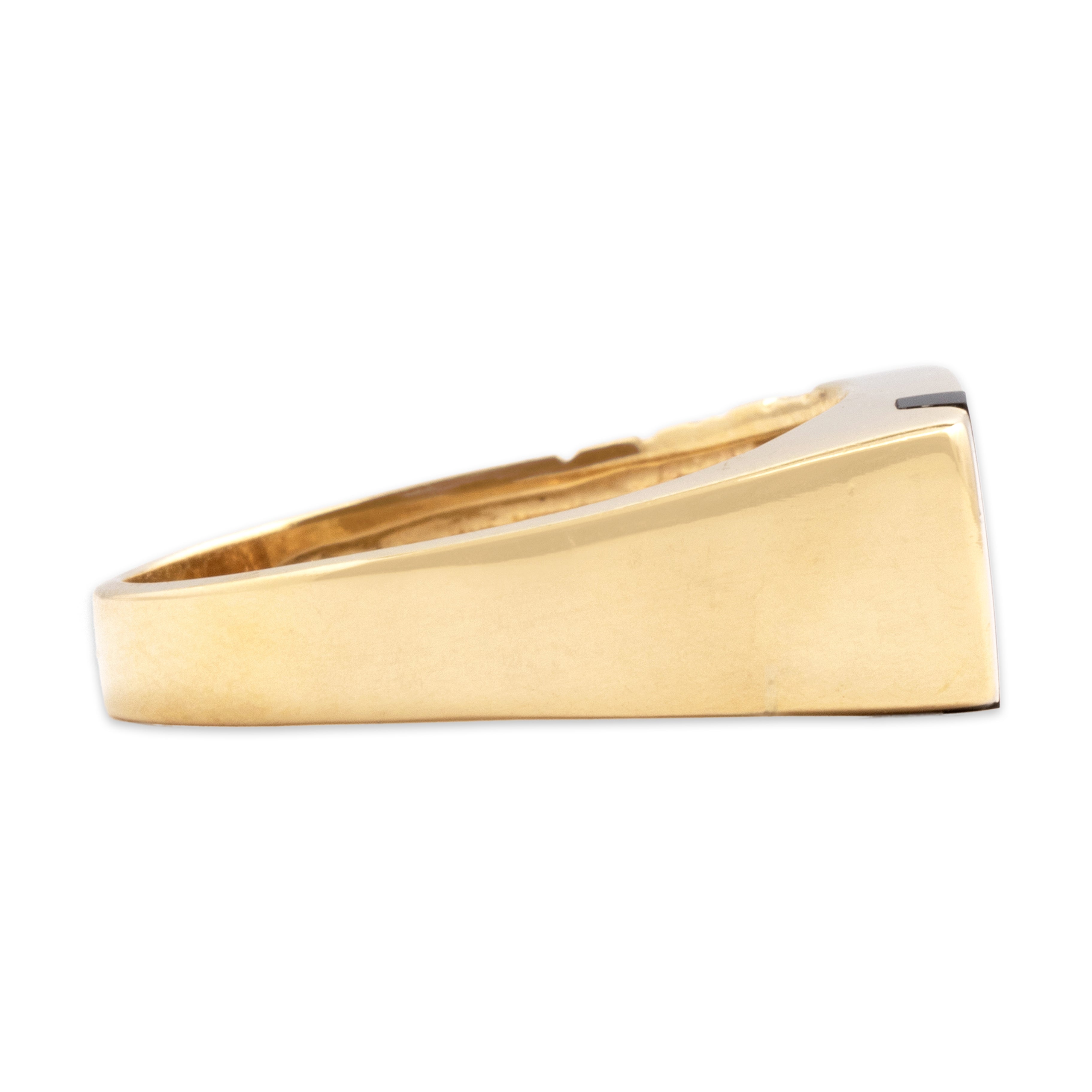 Vintage 14k Yellow Gold Onyx Funky Geometric Inlay Ring - Side view