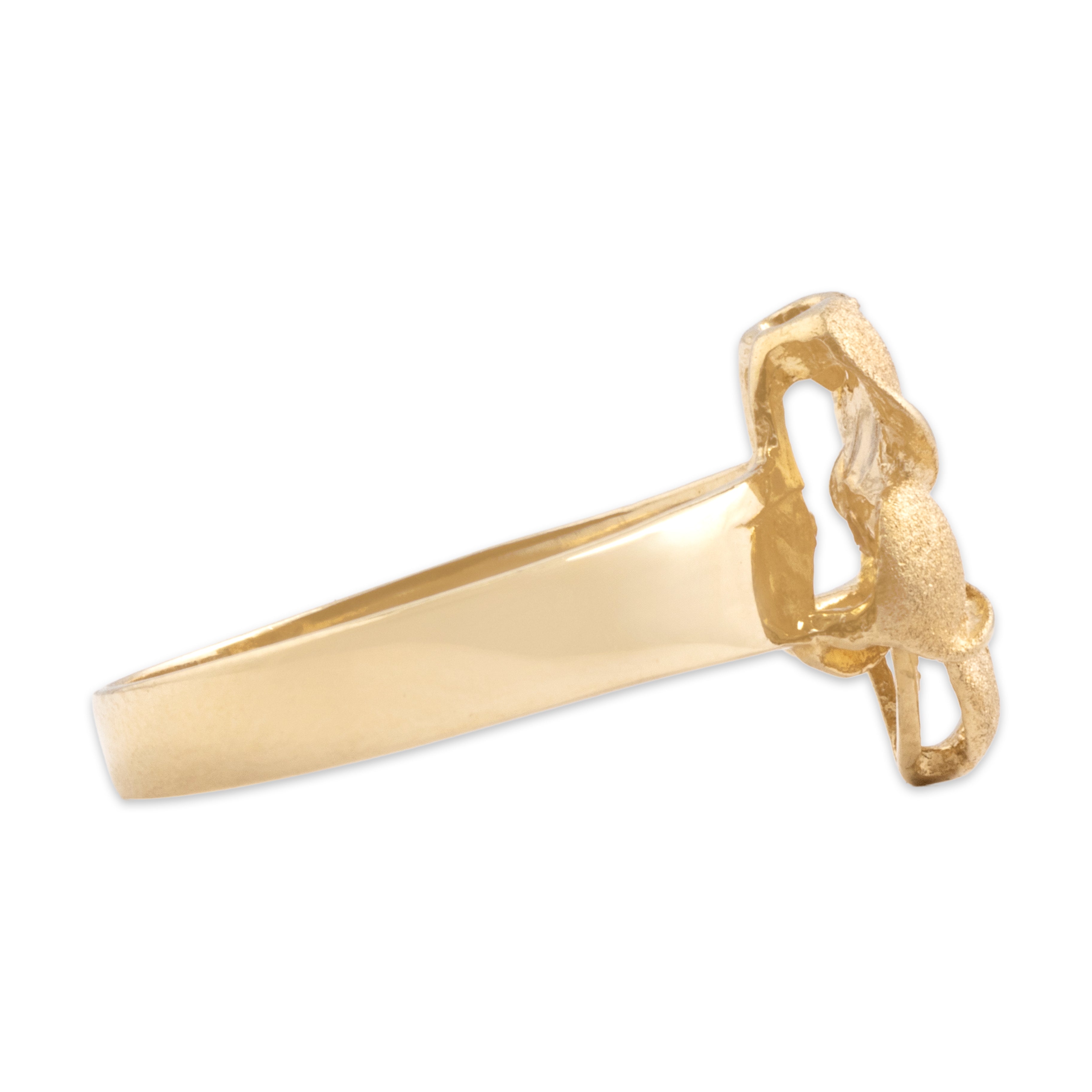 Vintage 14k Yellow Gold Ruby Tropical Brushed Flower Ring - Side view