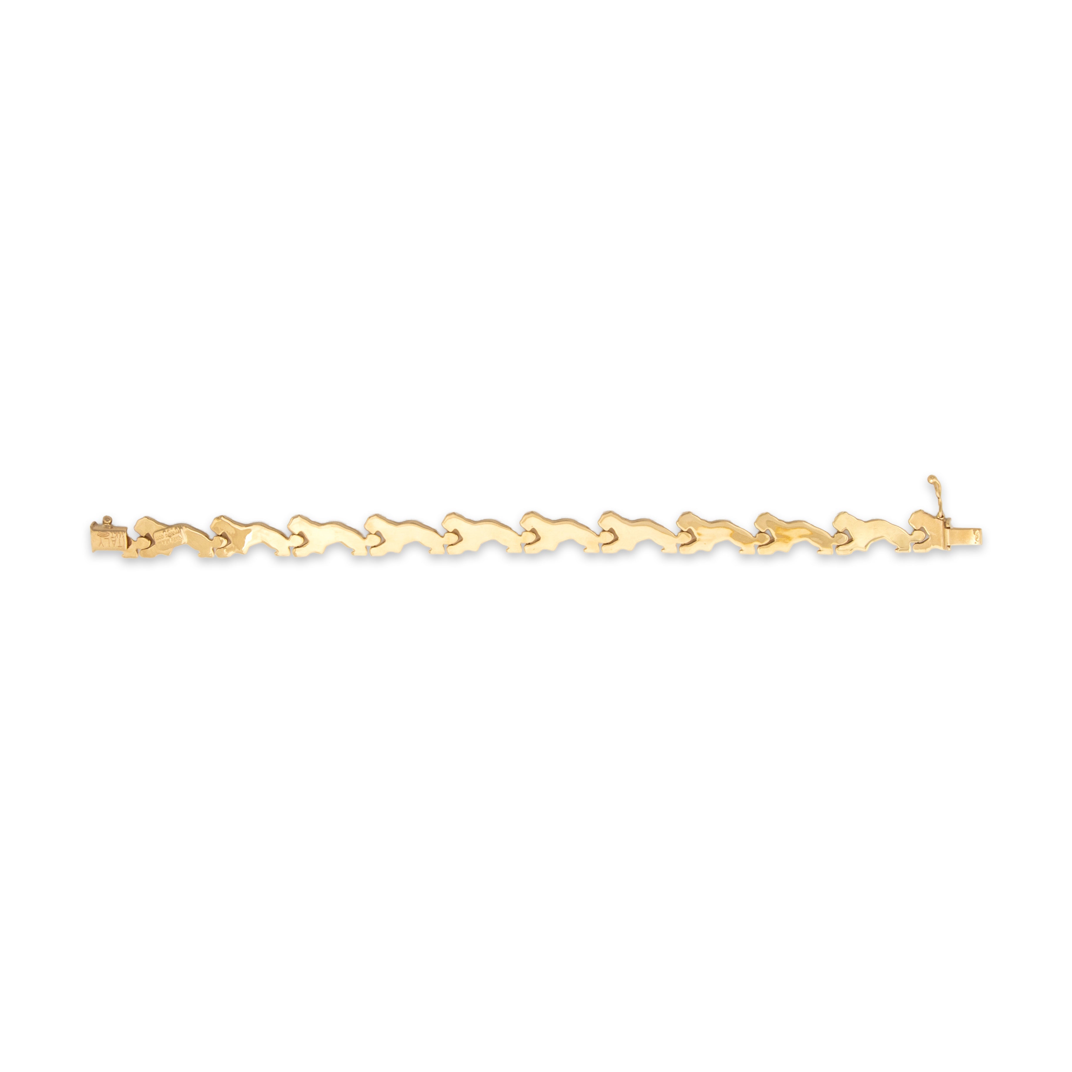 Vintage Italian 14k Yellow Gold Alternating Brushed Panther Link Bracelet - Back view
