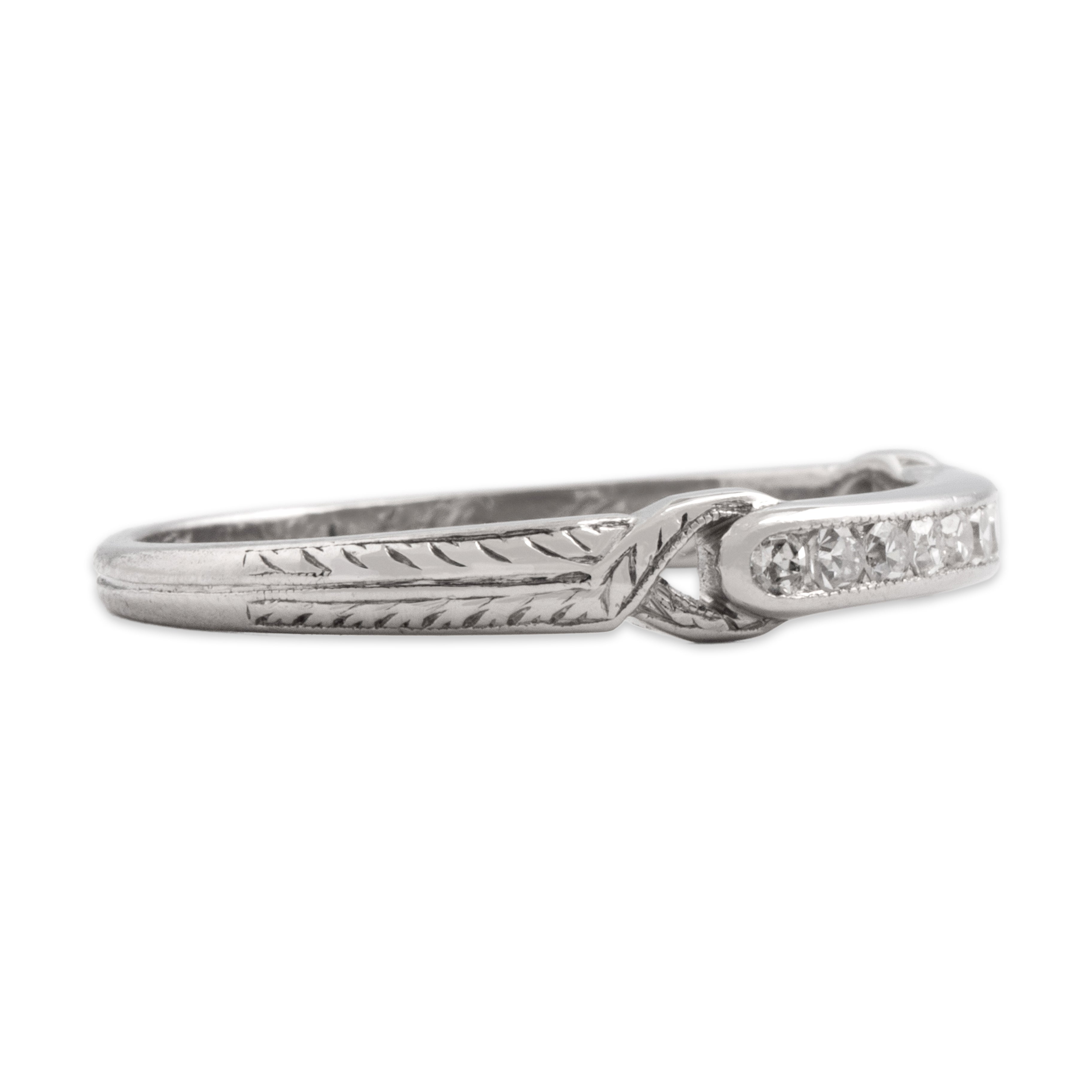 Antique Platinum Diamond Dazzling Accented Line Band Ring - Side view
