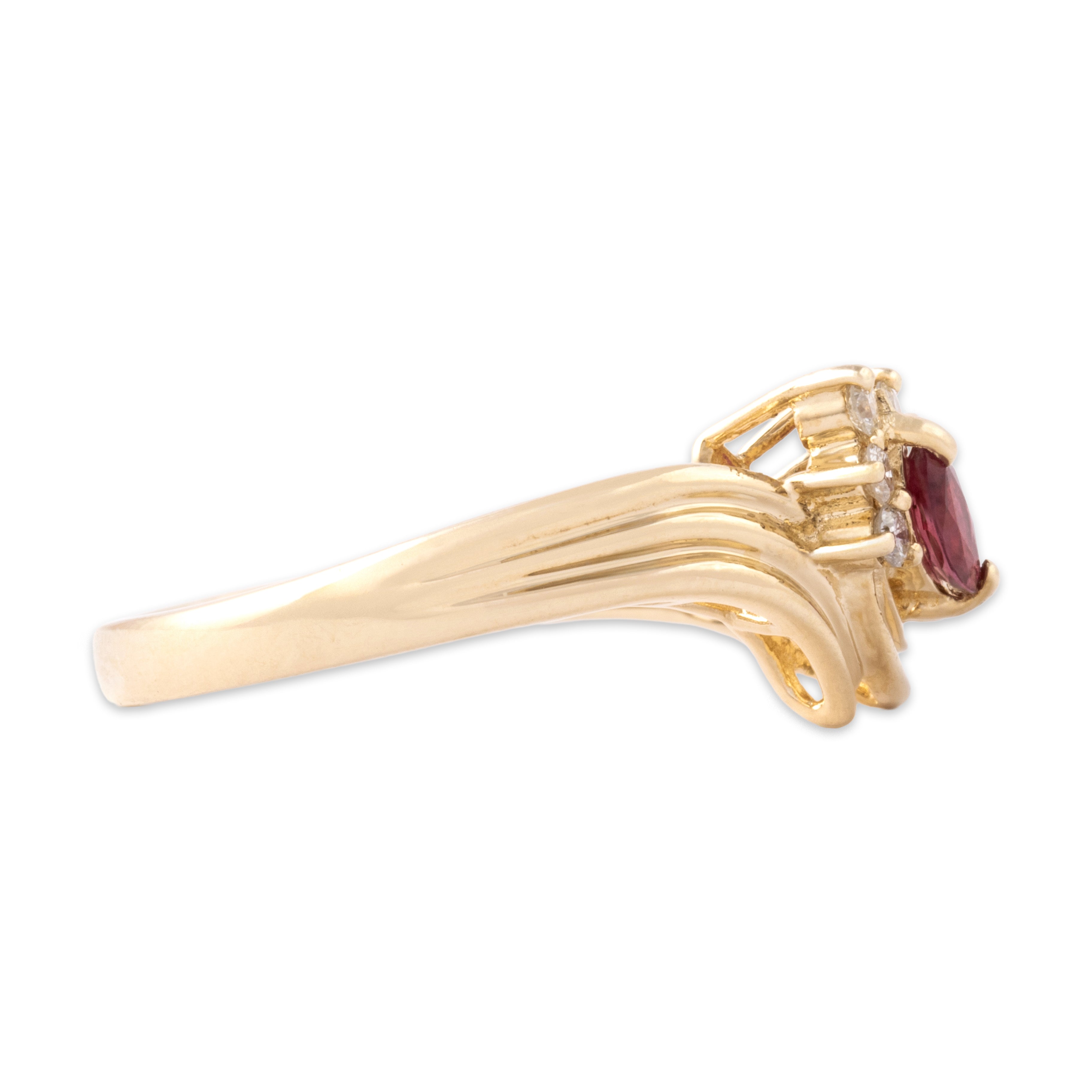 Vintage 14k Yellow Gold Diamond Ruby Waving Glittering Cascade Ring - Side view