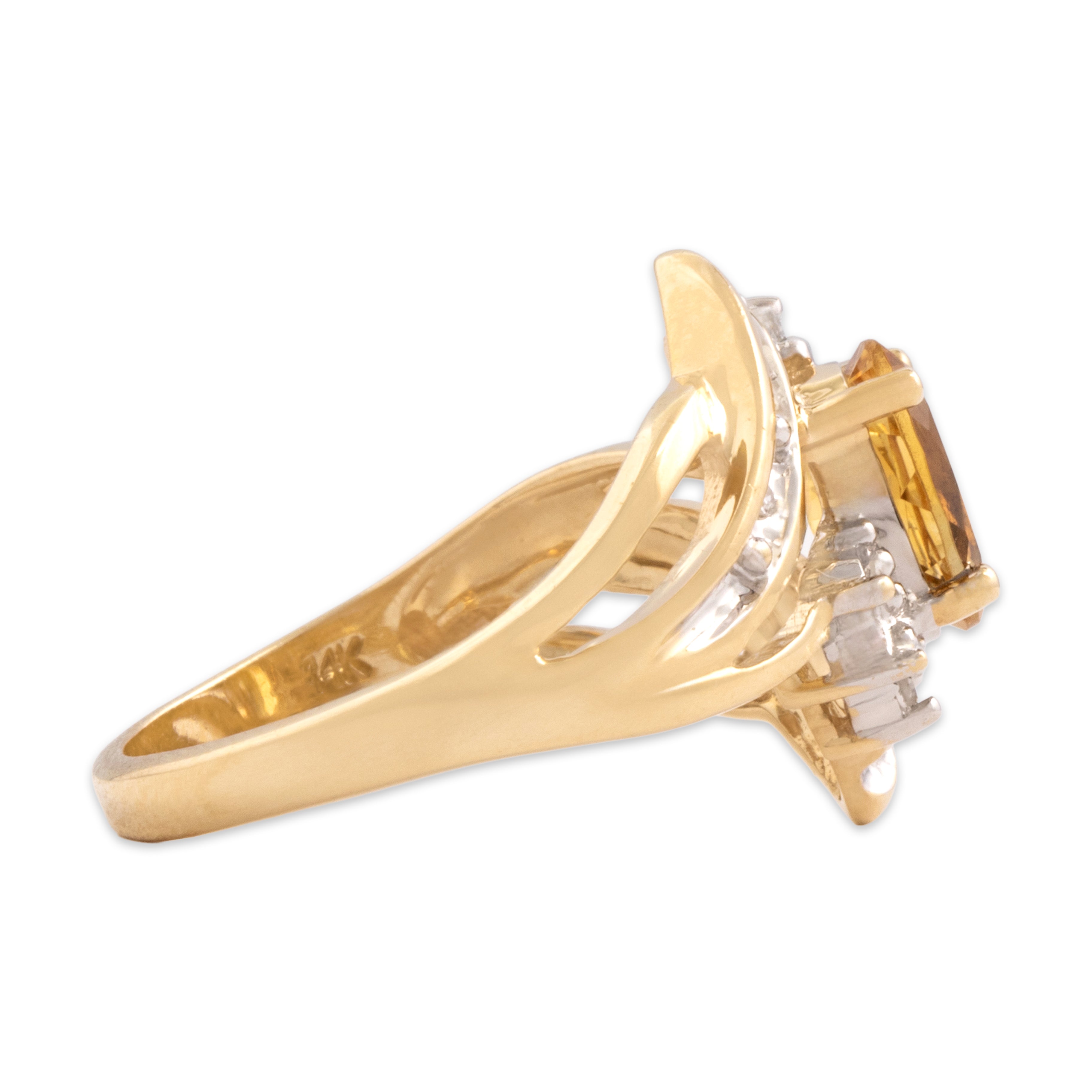 Vintage 14k Yellow & White Gold 1.02ct Citrine Diamond Striking Open Bypass Ring - Side view