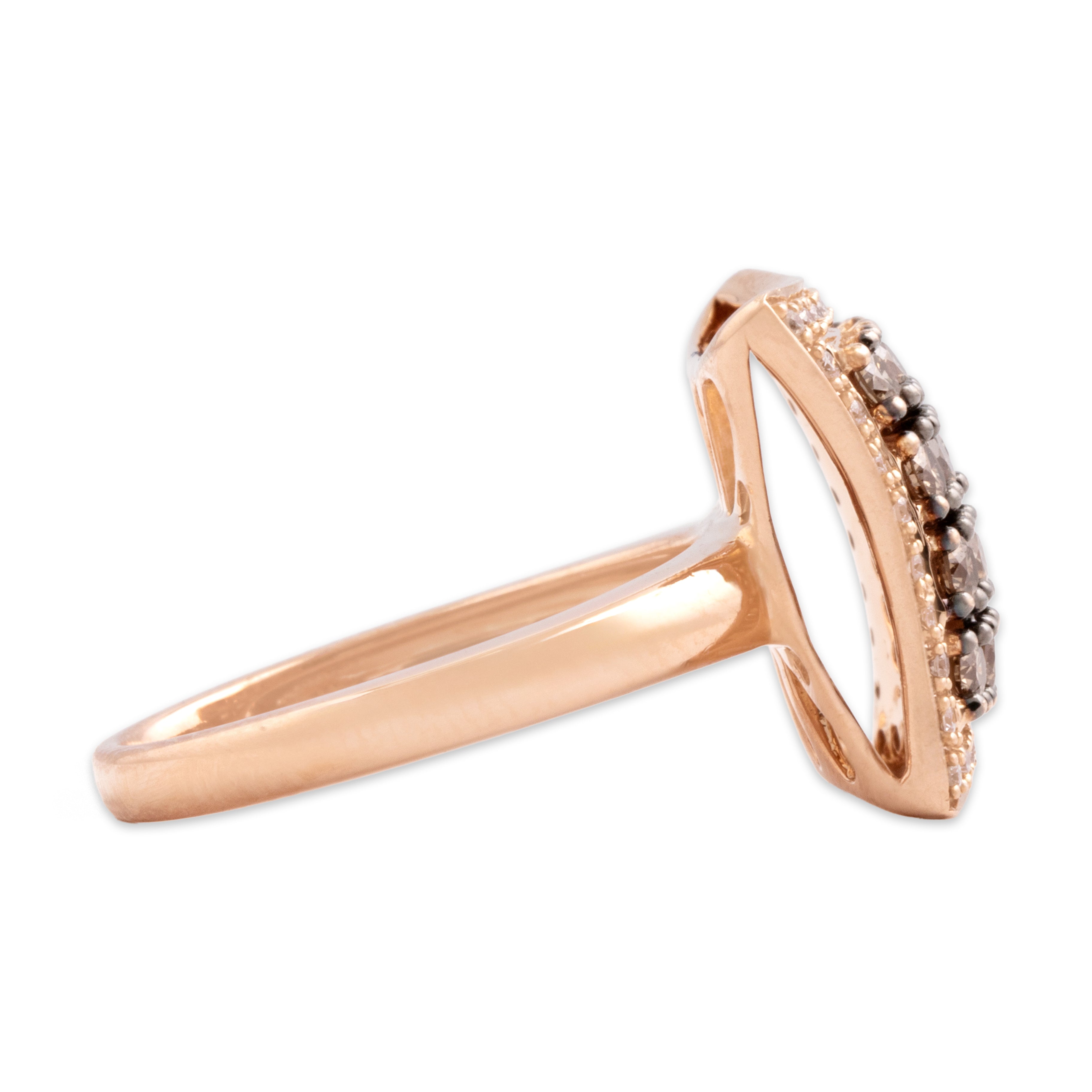 Estate 14k Rose Gold Champagne Diamond White Diamond Sparkling Tile Ring - Side view