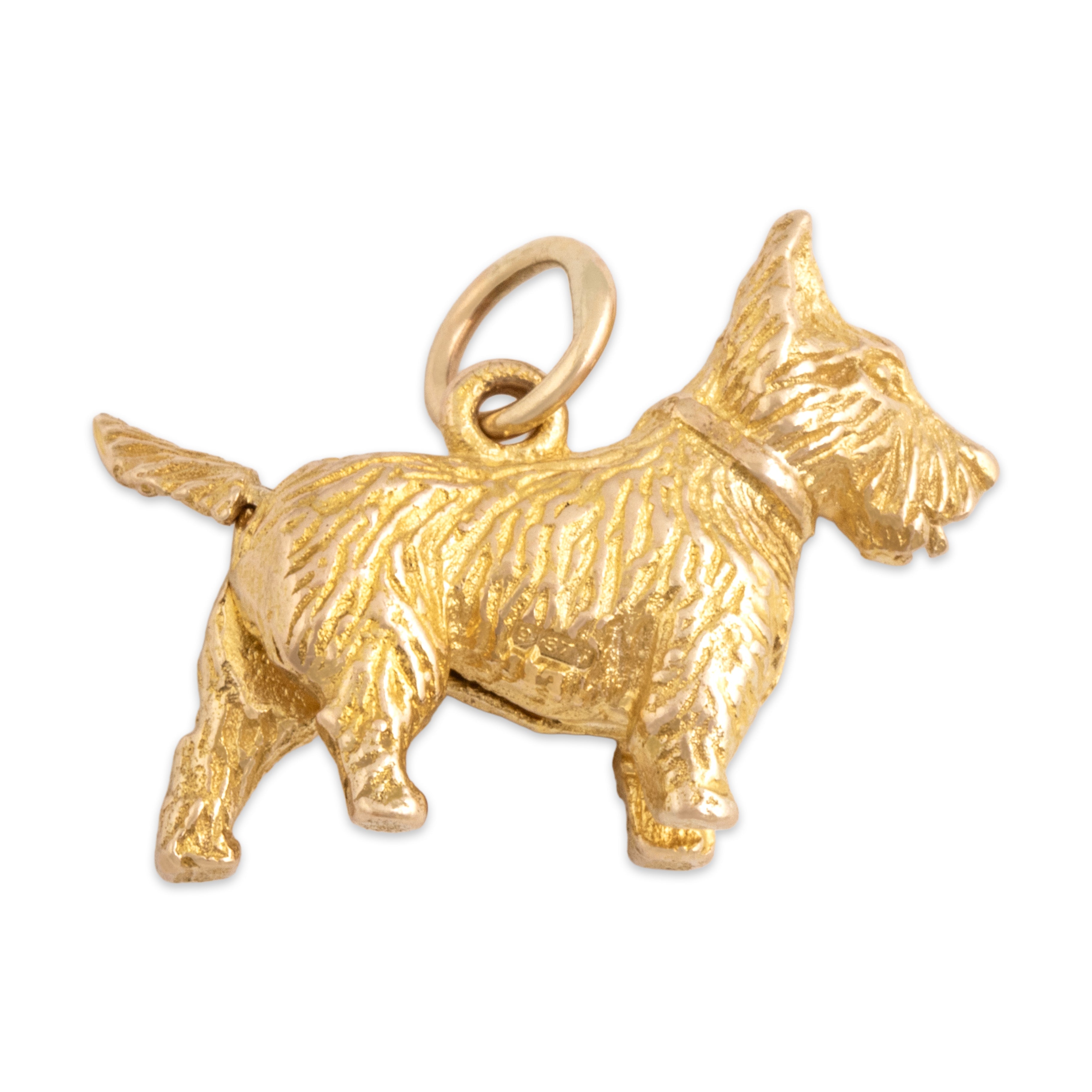 Vintage English 9k Yellow Gold Cheeky Wagging Puppy Charm / Pendant - Side view