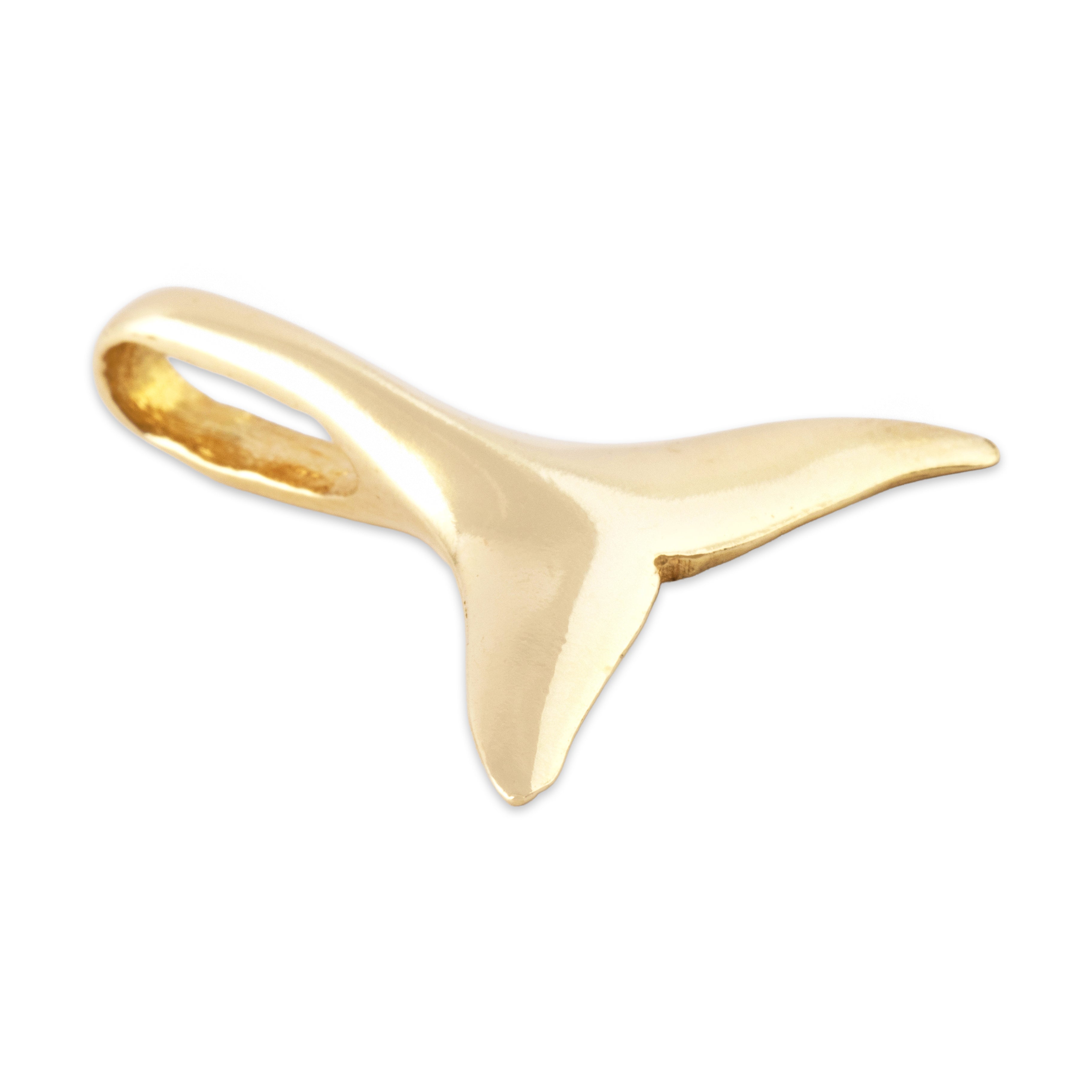 Vintage 14k Yellow Gold Gleaming Aquatic Whale Tail Pendant - Side view