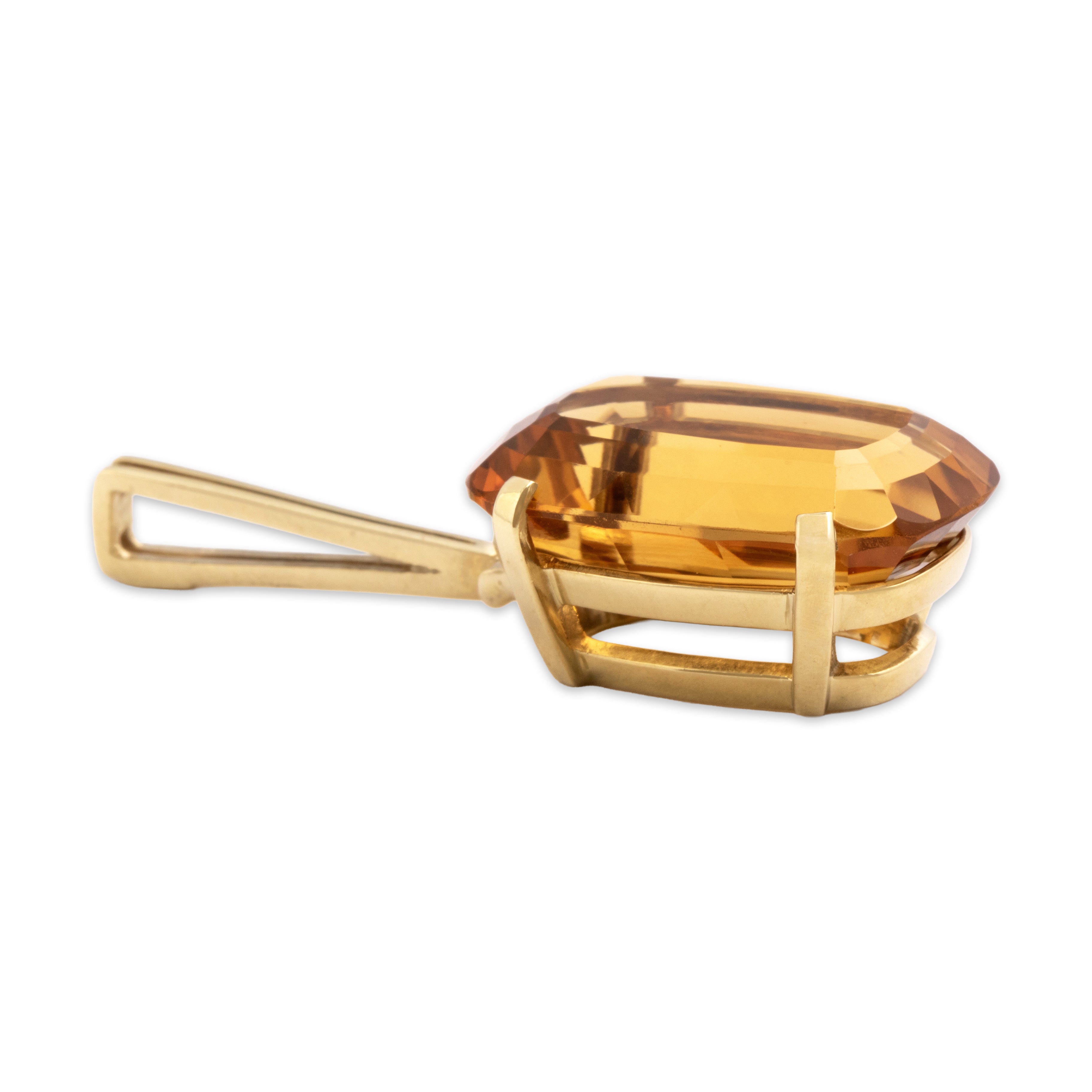 Vintage 14k Yellow Gold 11.46ct Citrine Long Dangle Sunny Solitaire Pendant - Side view