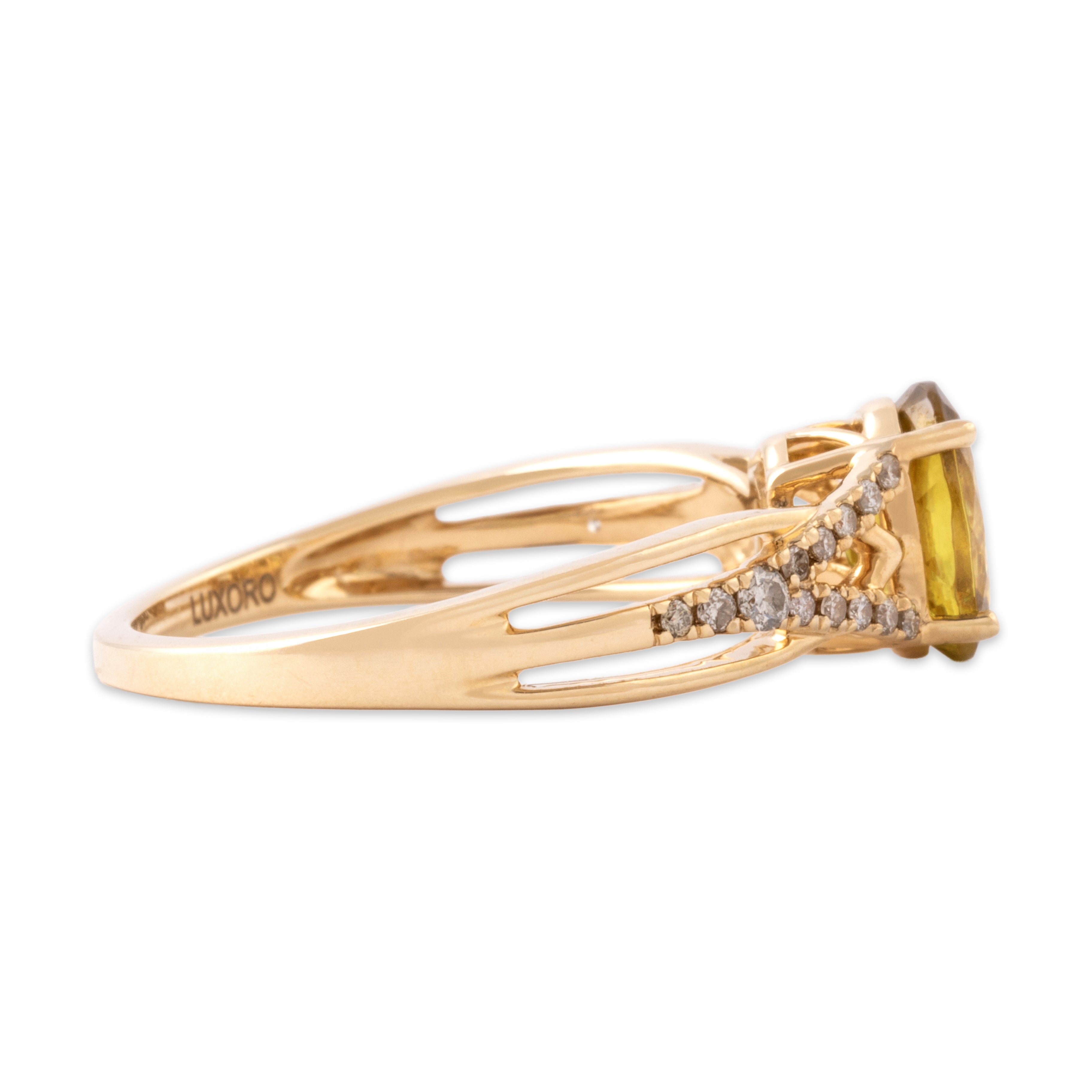 Estate 14k Yellow Gold 1.14ct Sphene Diamond Dimensional Open Shoulder Ring - Side view