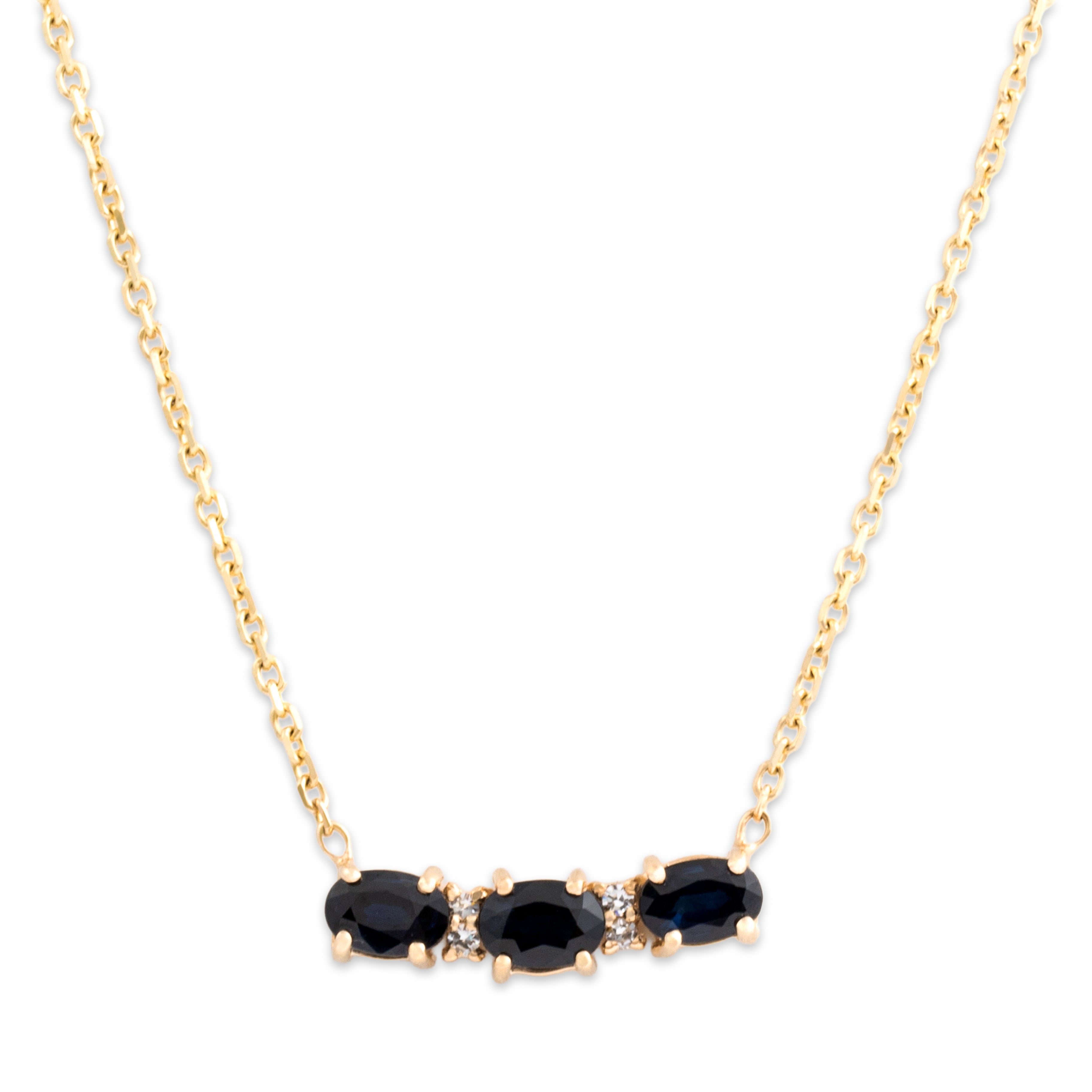 Vintage 14k Yellow Gold 1.61cttw Blue Sapphire Diamond Chic East-West Trio Necklace - detail view #2