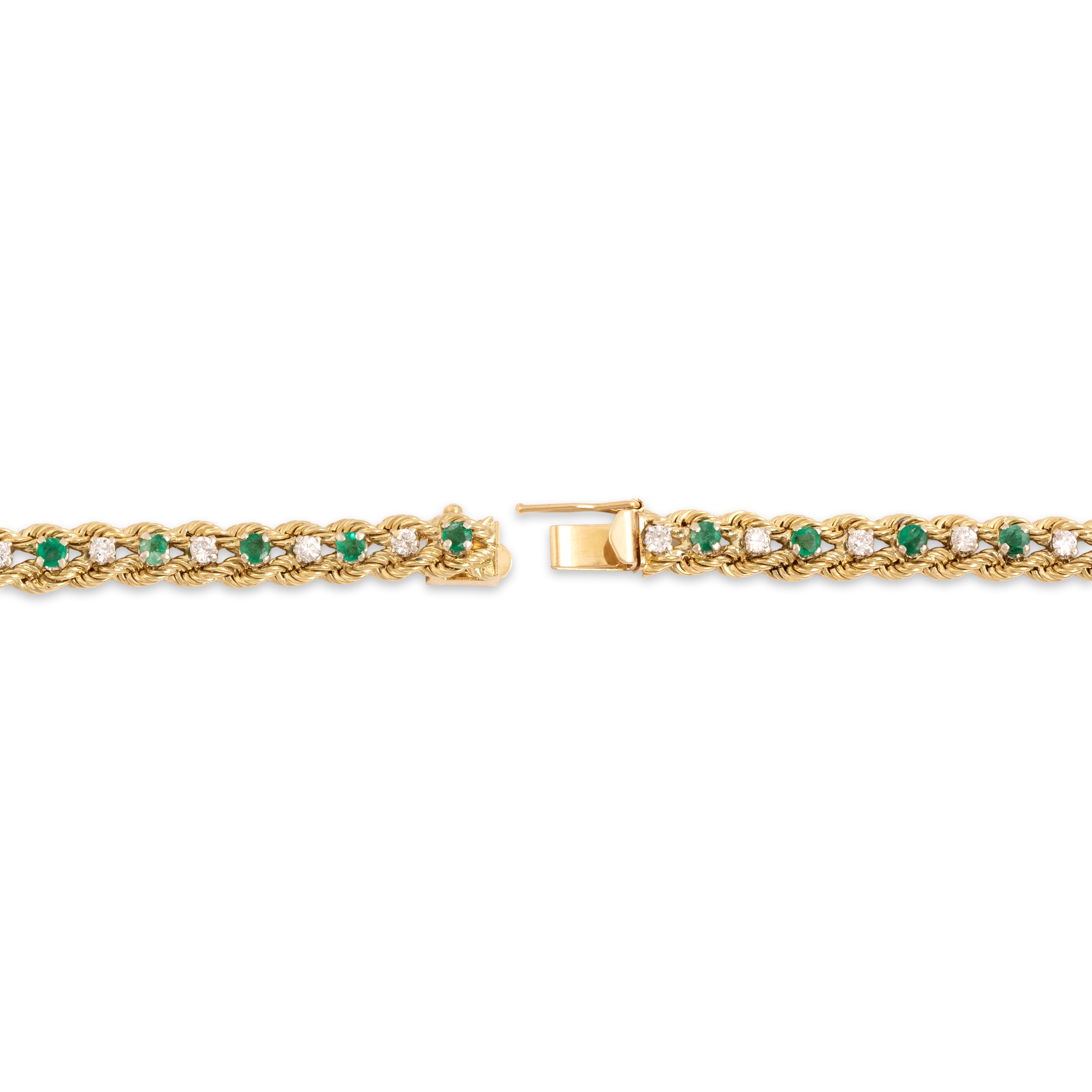Vintage 14k Yellow Gold .83cttw Emerald .61cttw Diamond Wonderful Dual Rope Line Bracelet - clasp view