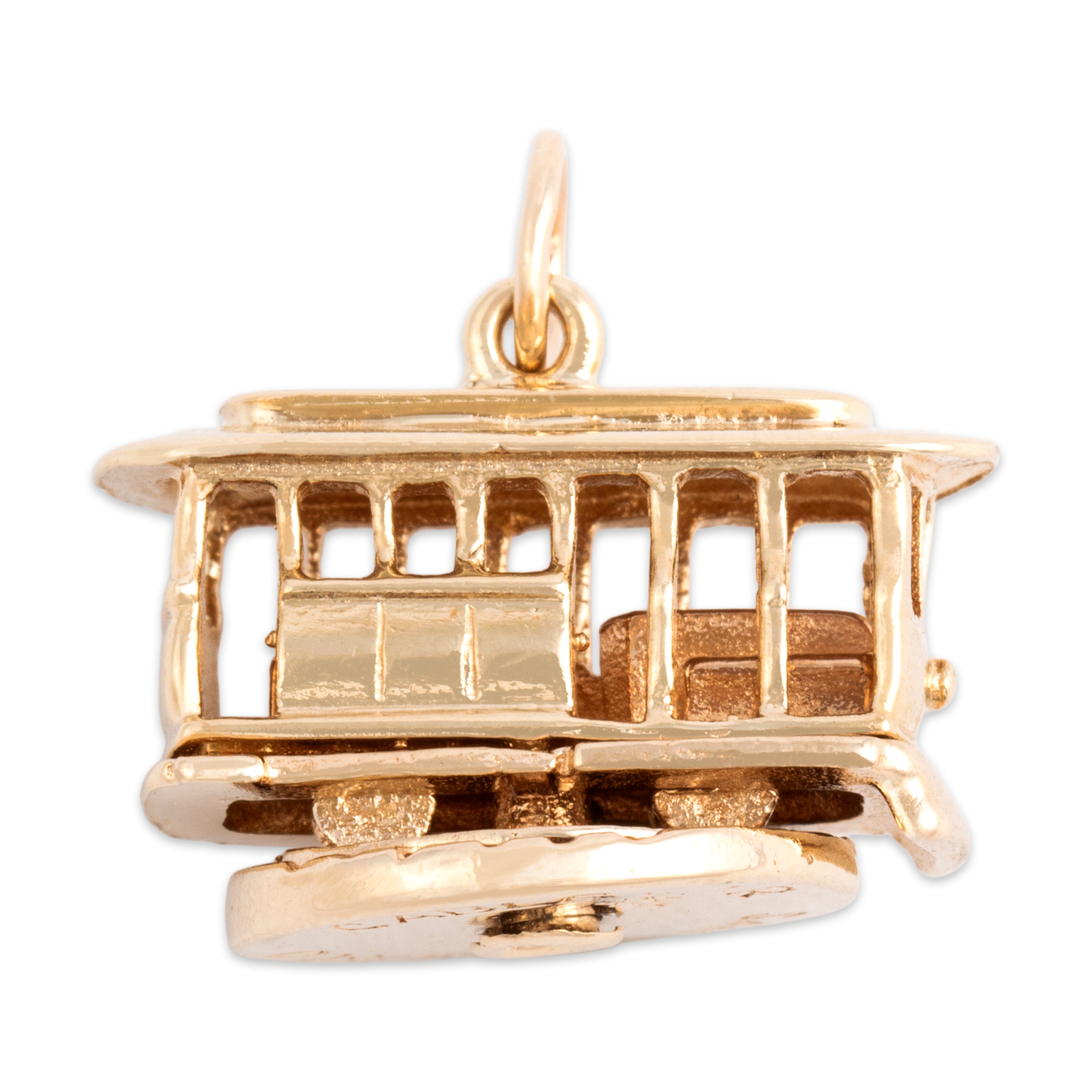 Vintage 14k Yellow Gold Articulated San Francisco Cable Car Charm / Pendant - detail view #2