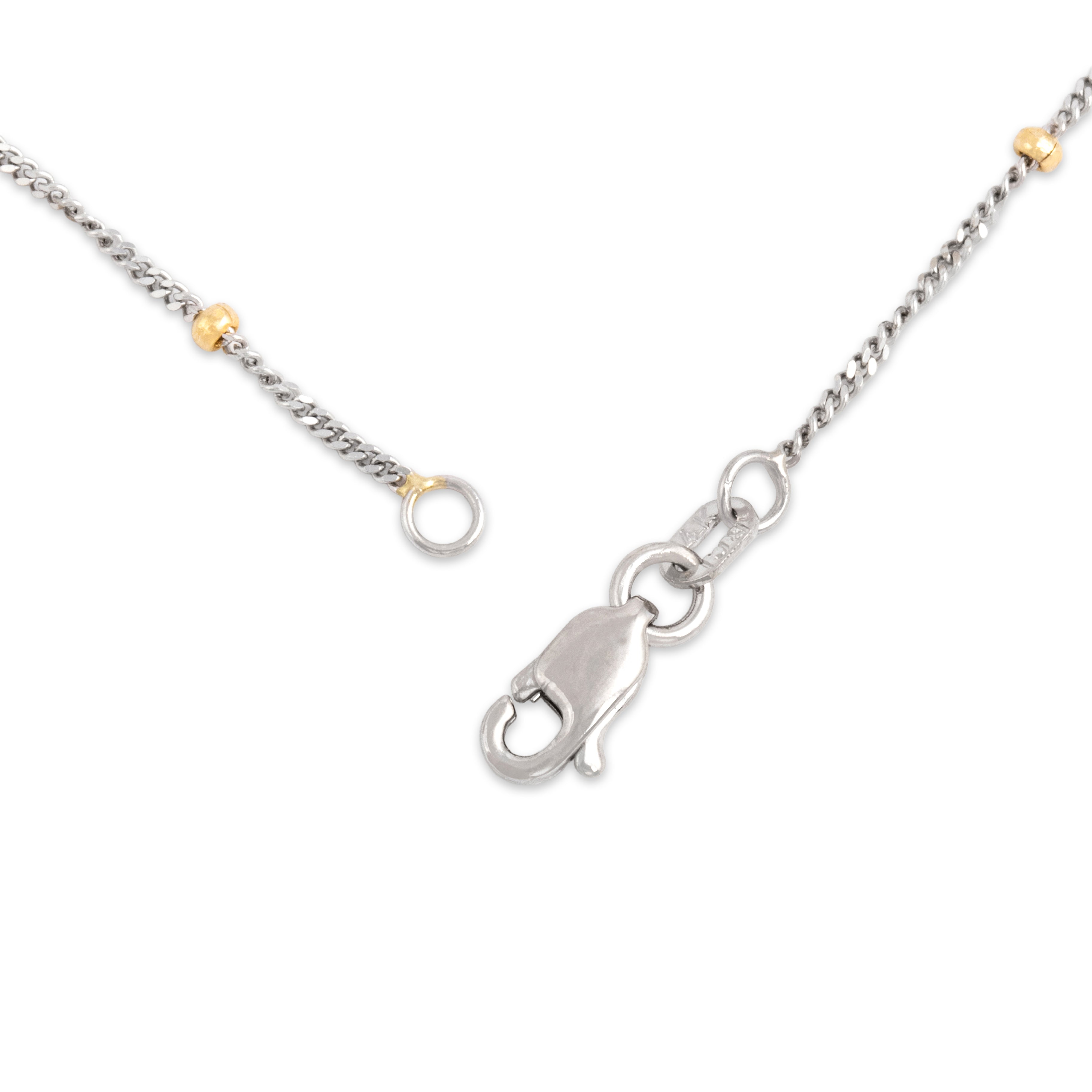 Vintage 14k White & Yellow Gold 1mm (Chain), 1.8mm (Bead) Sleek Cable Bead Satellite Chain - clasp view