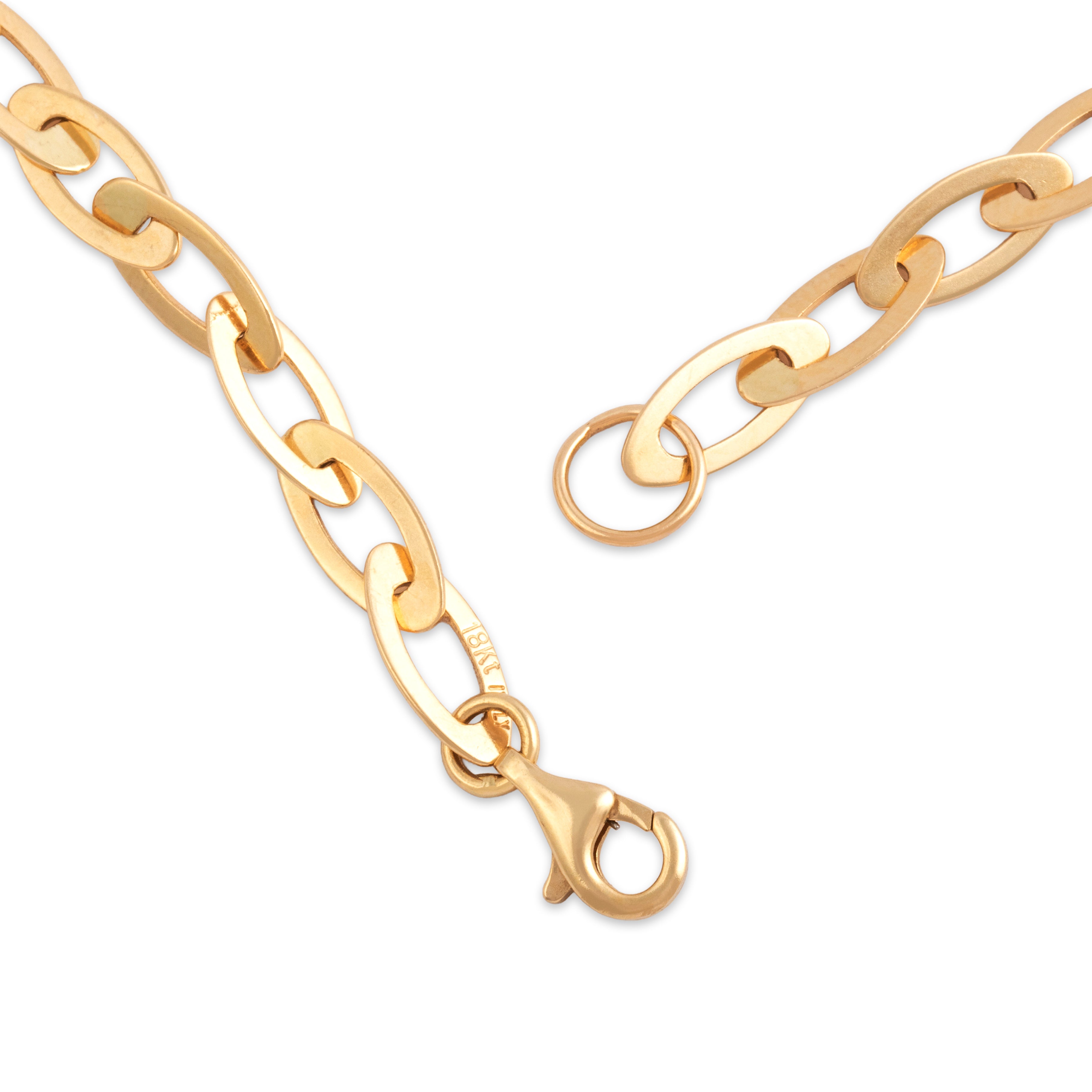 Vintage Italian 18k Yellow Gold Gleaming Elongated Oval Link Necklace - clasp view