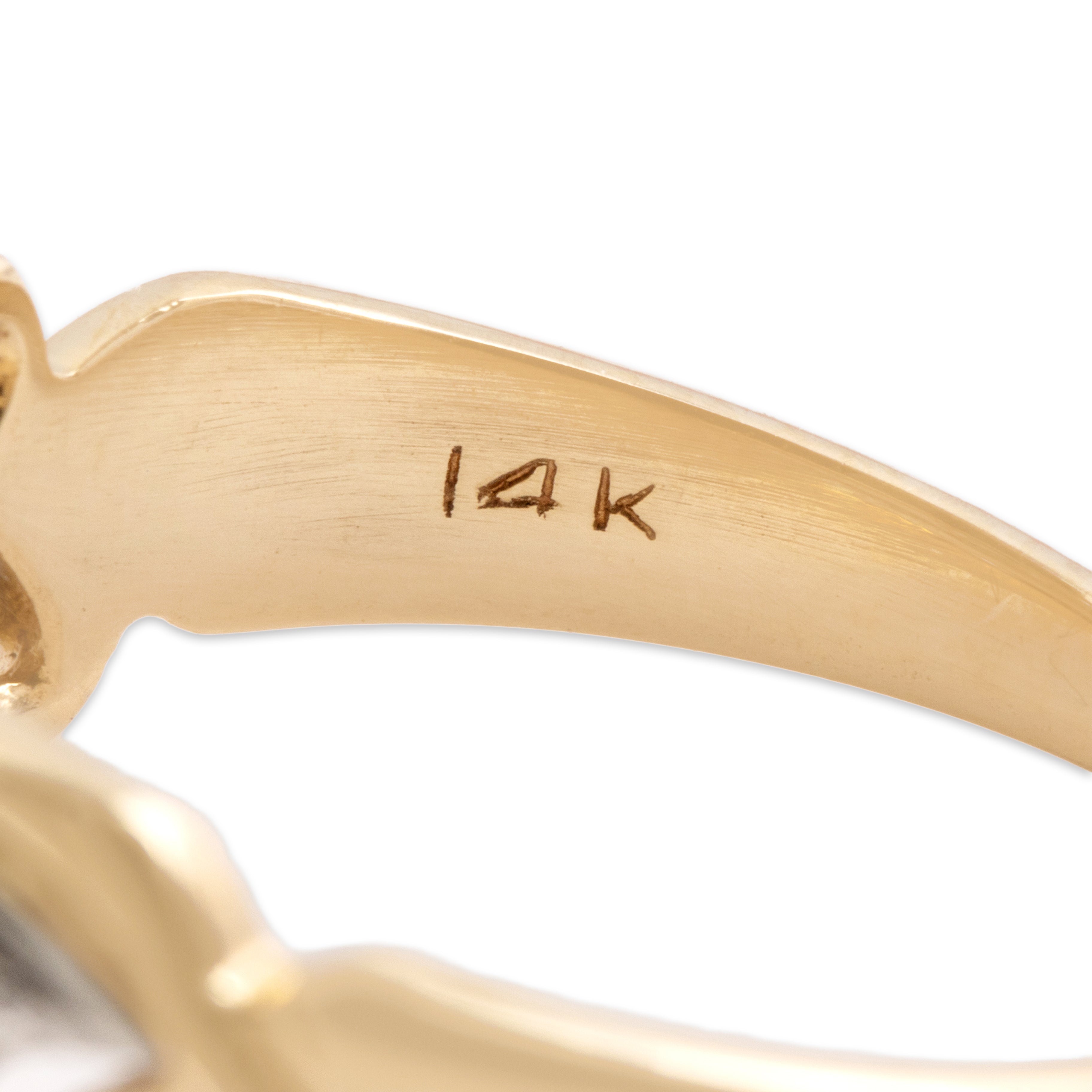 Vintage 14k Yellow & White Gold Diamond Naturalistic Laurel Bar Band Ring - Hallmark view