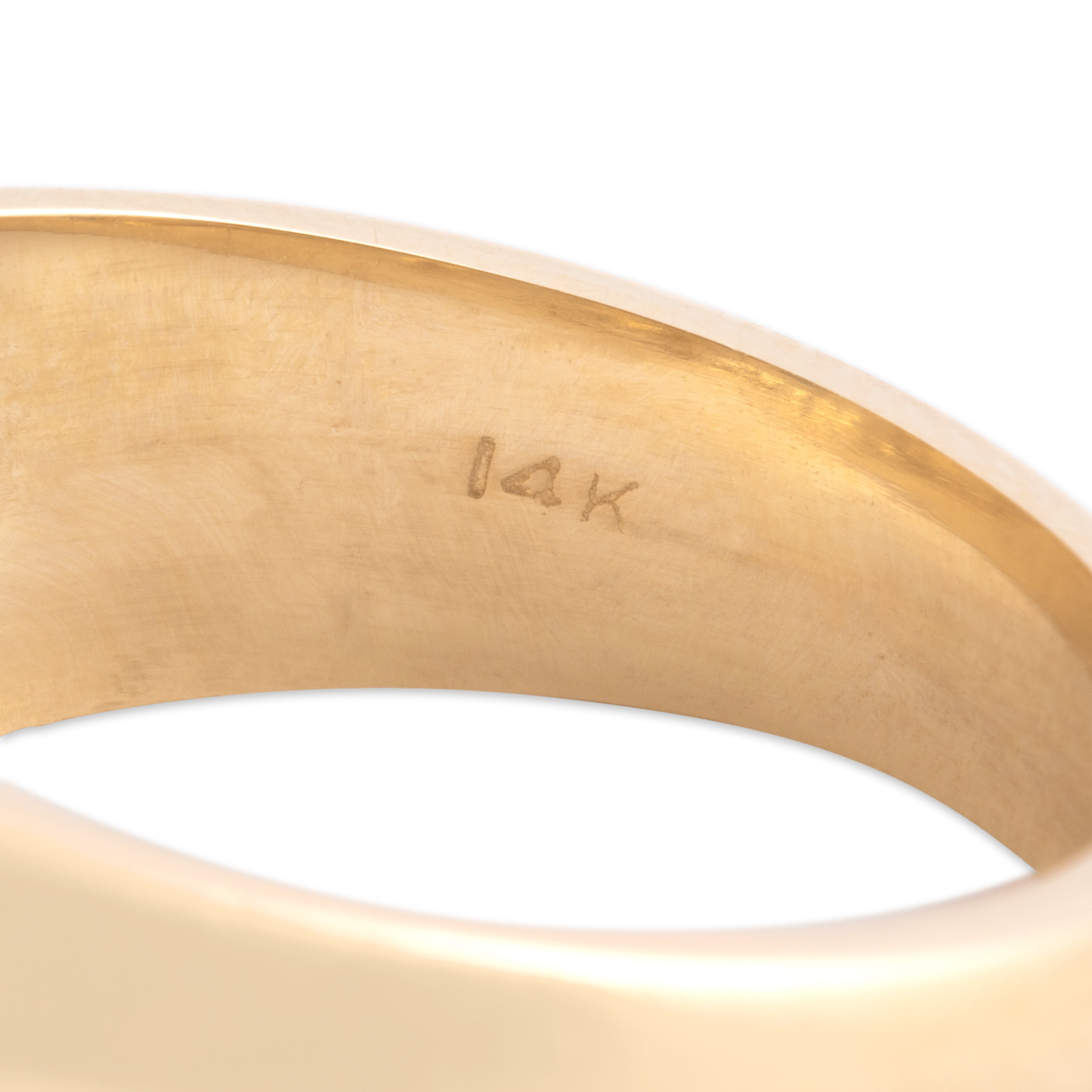 Vintage Heavy 14k Yellow Gold .97ct Blue Sapphire Diamond Brushed Octogonal Halo Signet Ring - Hallmark view