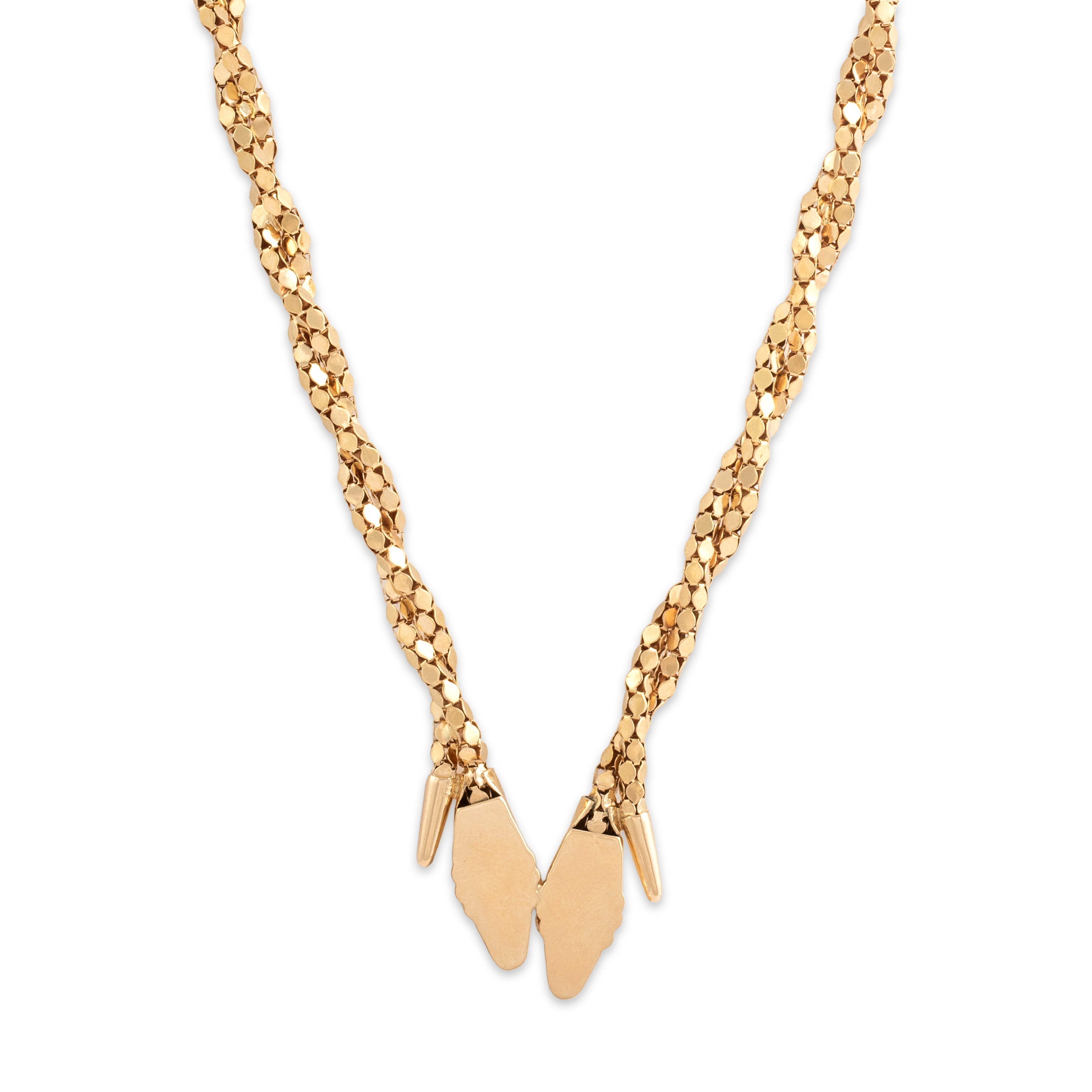Vintage Italian 18k Yellow Gold Diamond Bold Twin Snake Dimensional Twisting Chain Necklace - Back view