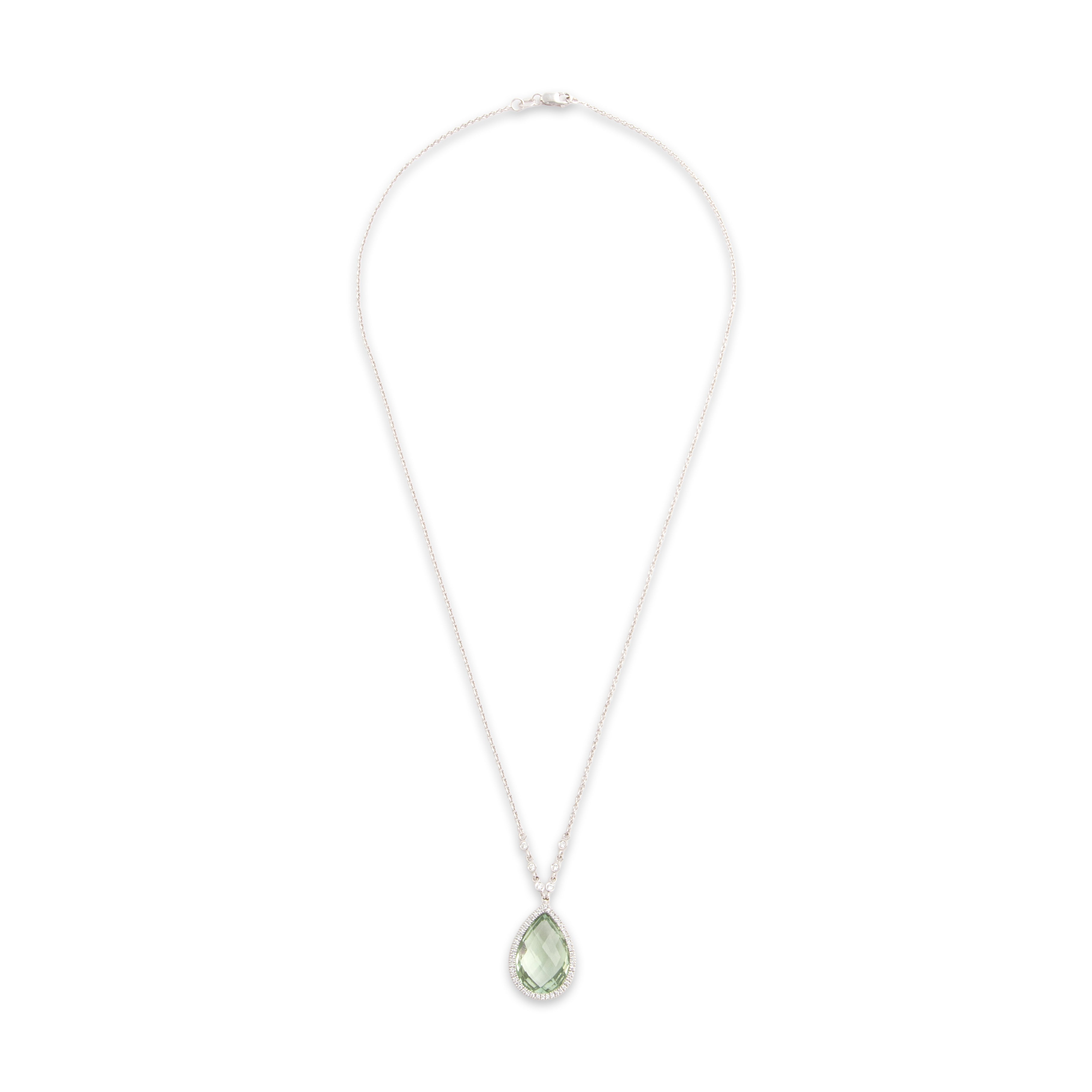 Vintage 14k White Gold 7.1ct Prasiolite Diamond Wonderful Checkerboard Pear Halo Necklace - Overall view