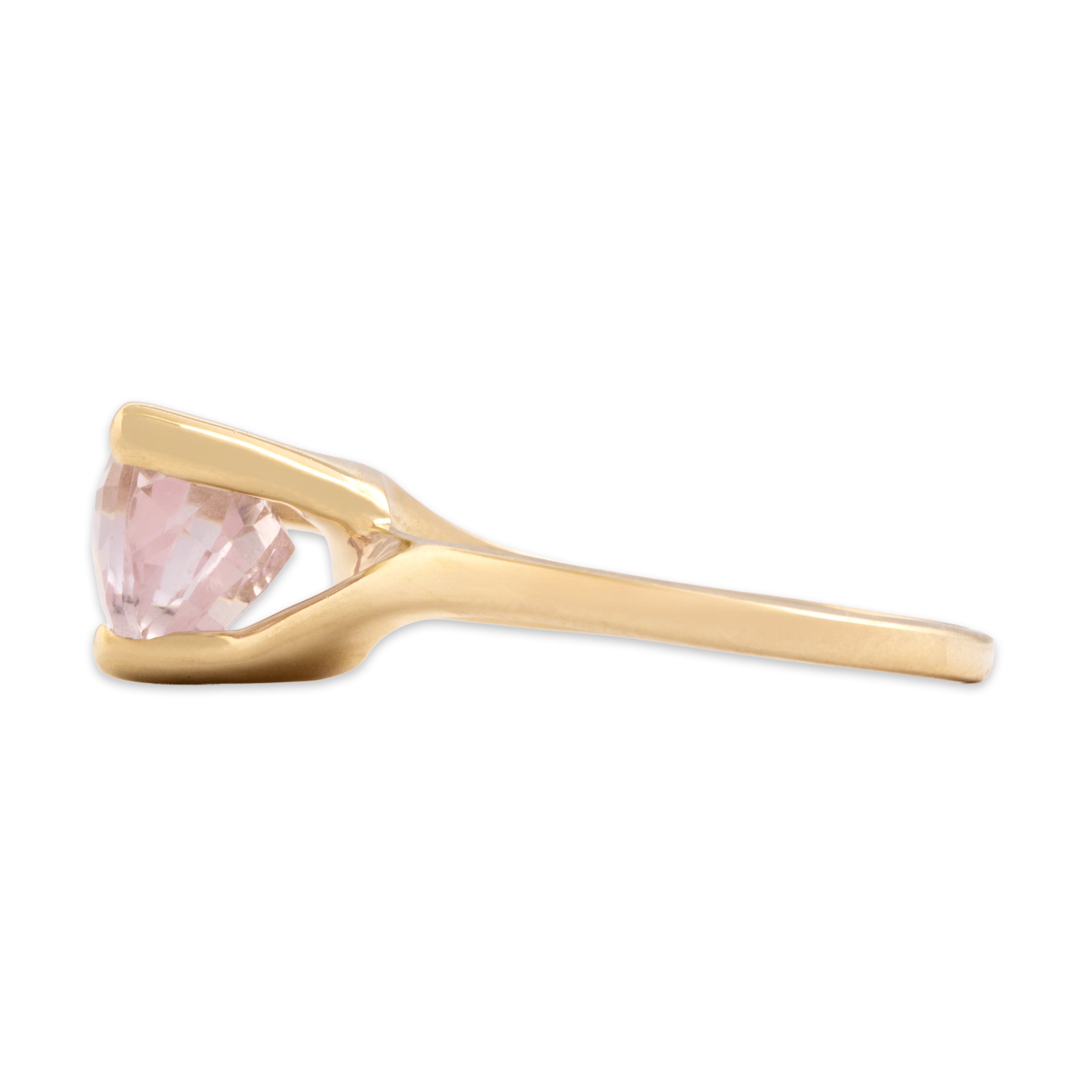Vintage 14k Yellow Gold 1.8ct Morganite Modern Tall Checkerboard Ring - Side view