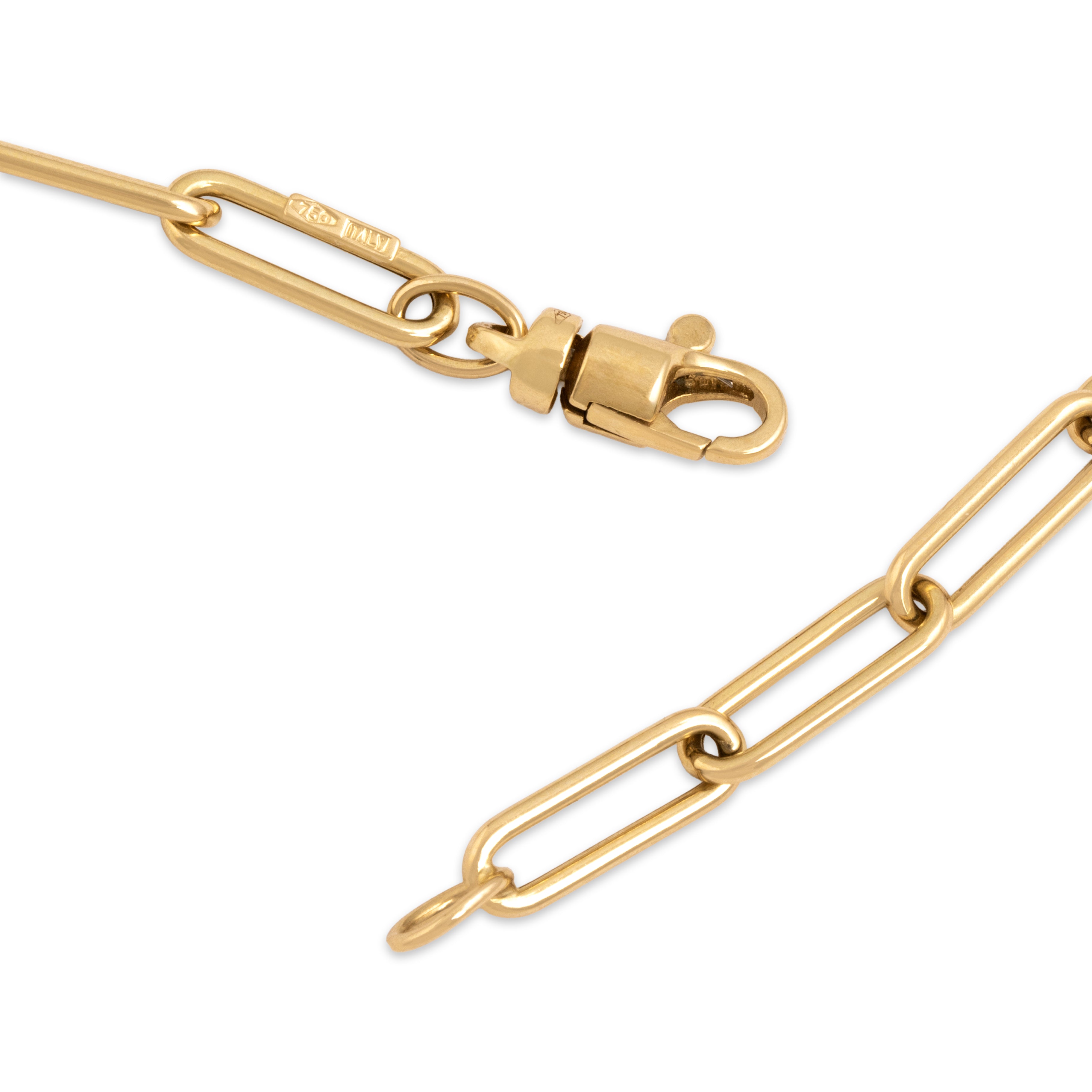 Estate Italian Lightweight 18k Yellow Gold Gleaming Paperclip Link Necklace - clasp view