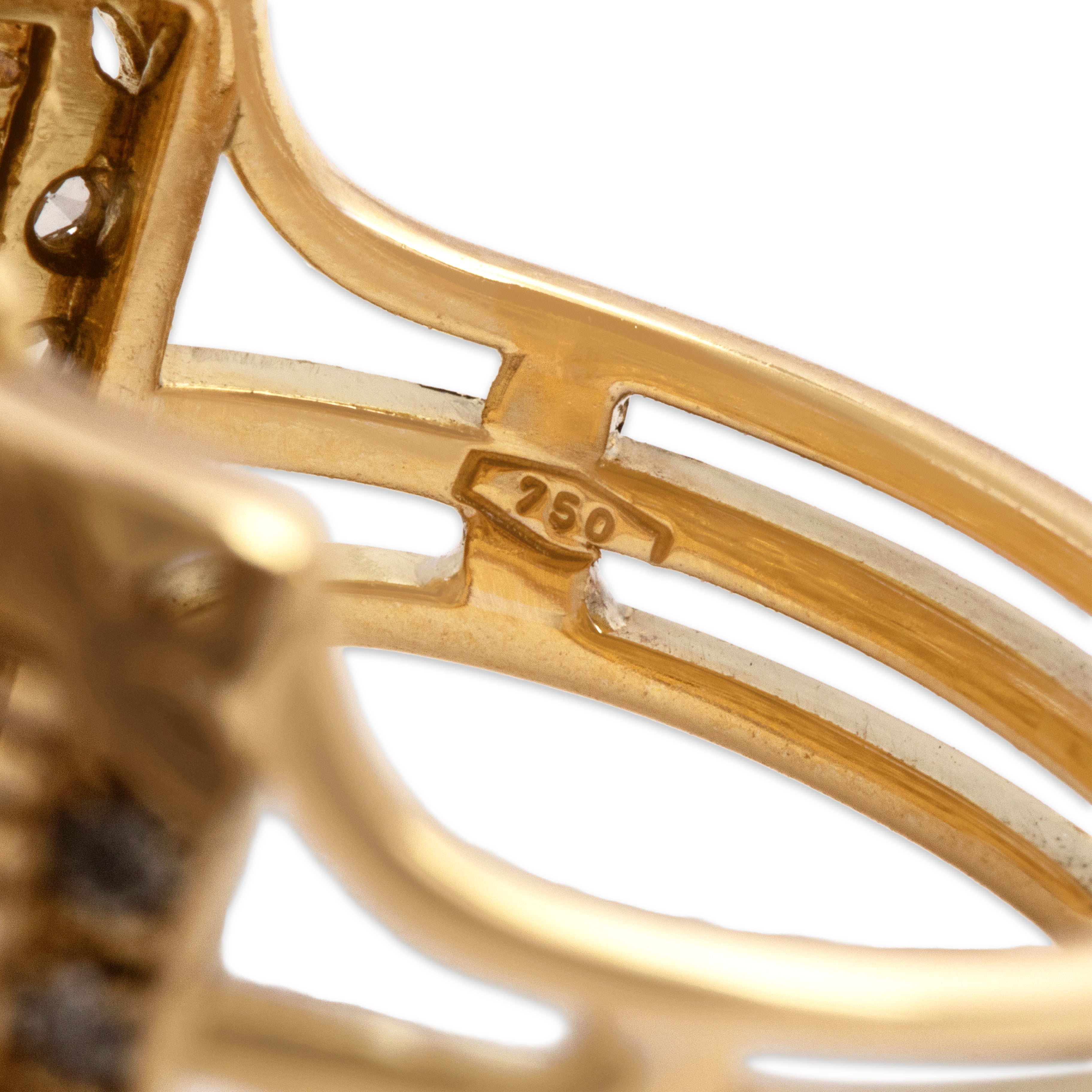 Vintage 18k Yellow Gold .52cttw Diamond Ornate Wide Geometric Ring - Hallmark view