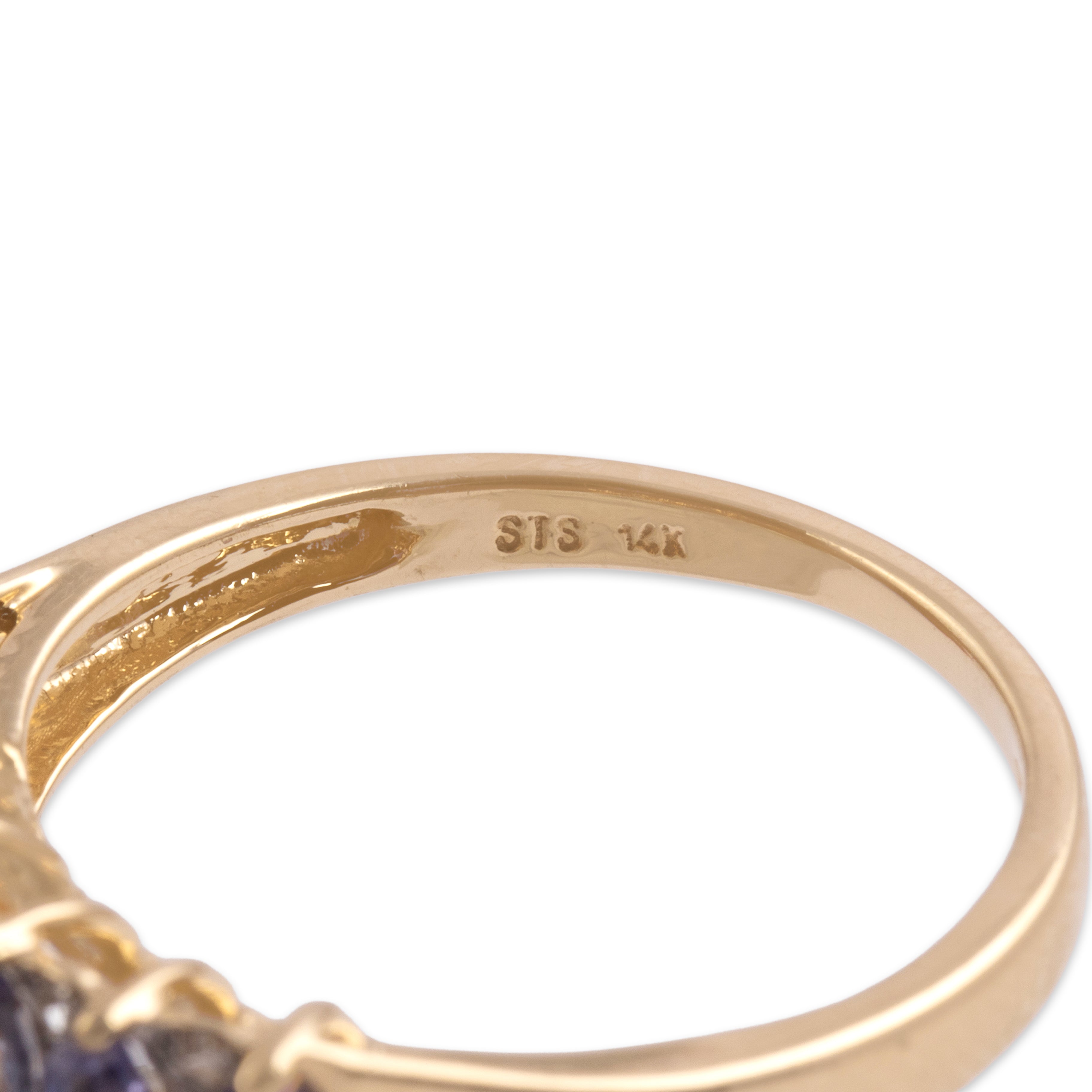 Vintage 14k Yellow Gold 1.32cttw Tanzanite Diamond Bright Pear-Cut Line Ring - Hallmark view