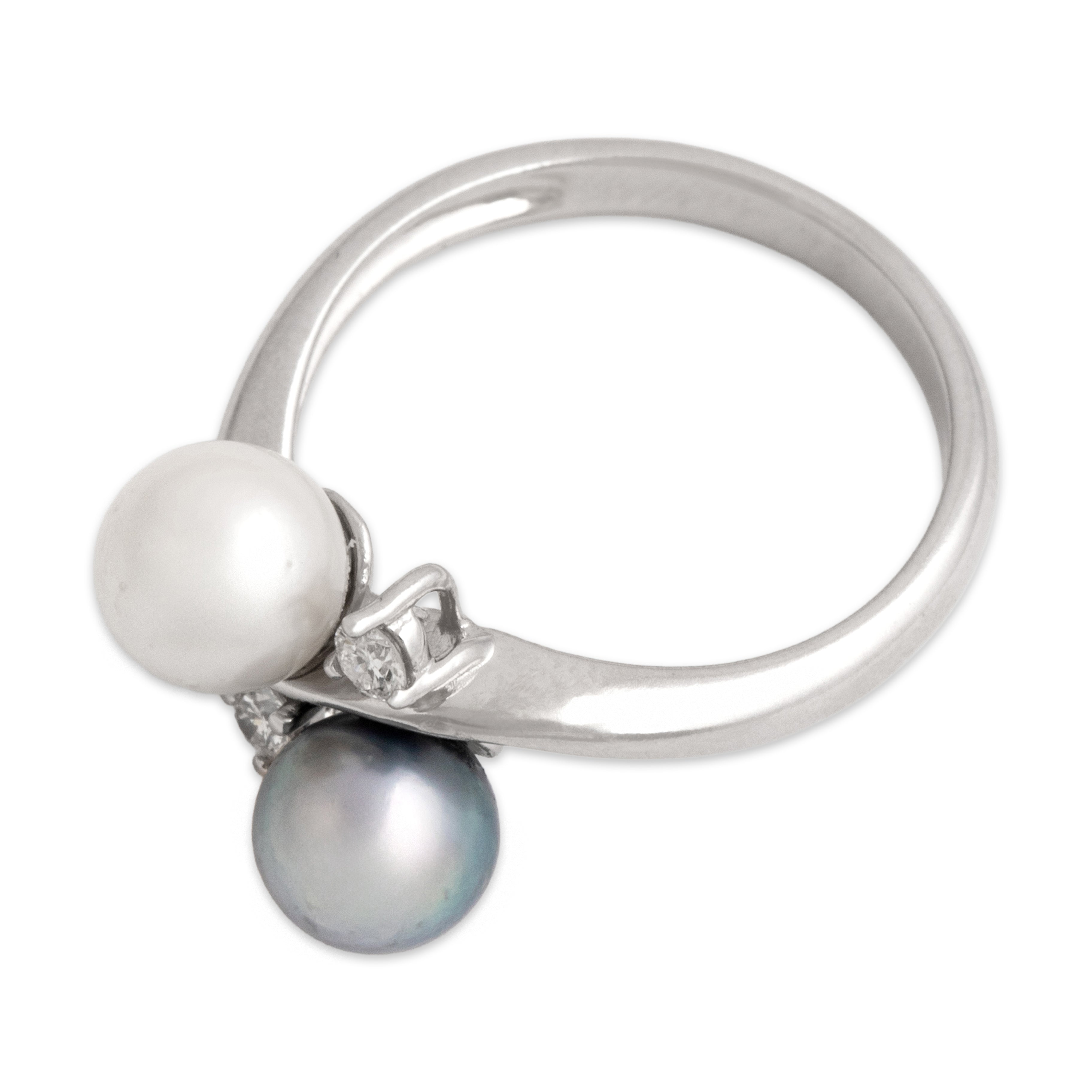 Vintage 14k White Gold White & Blue Pearl Diamond Fantastic Naturalistic Wavy Ring - Overall view