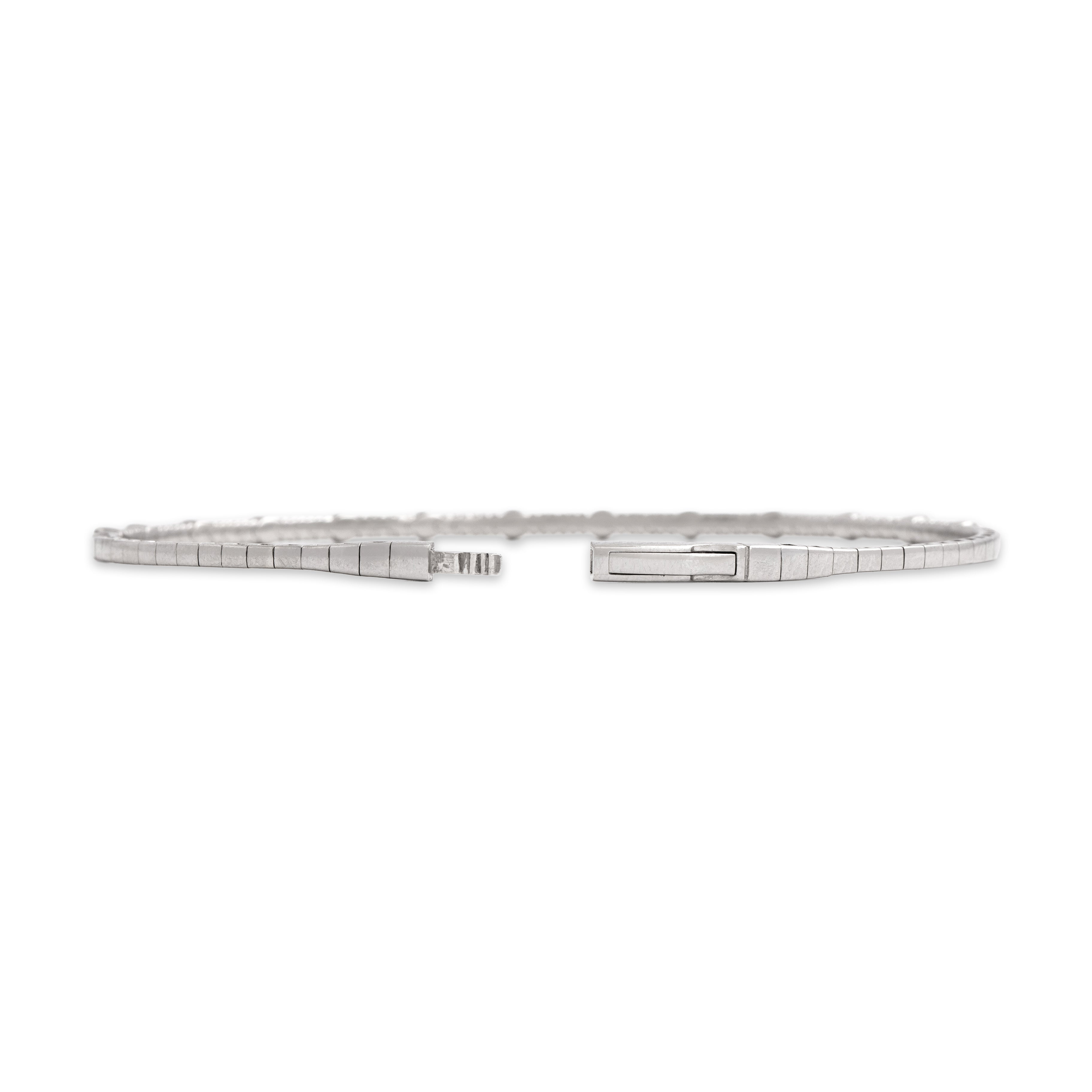 Estate 14k White Gold Diamond Flexible Dotted Tennis Bangle Bracelet - detail view #2
