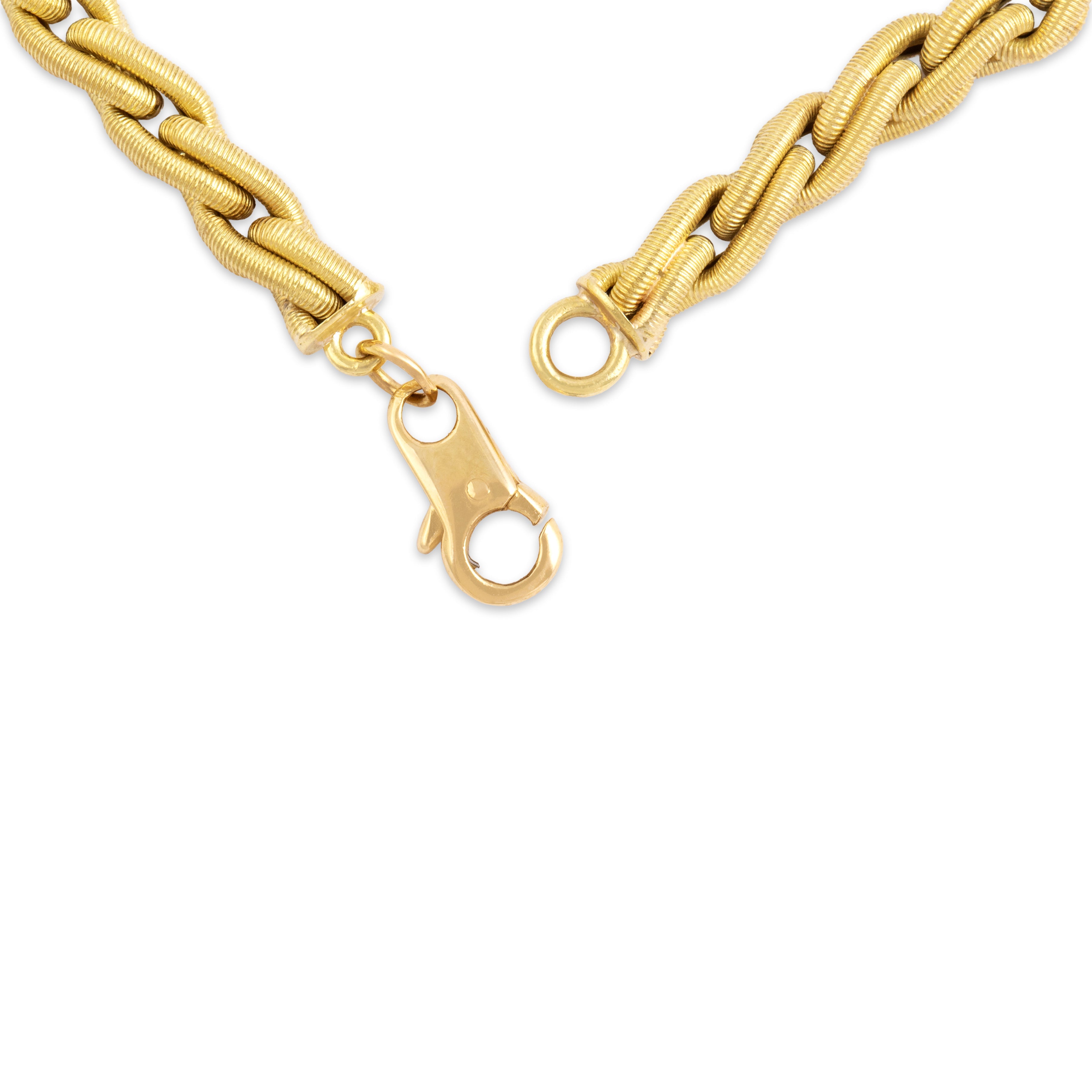 Vintage 18k Yellow Gold Superb Twisting Coiled Link Necklace - clasp view