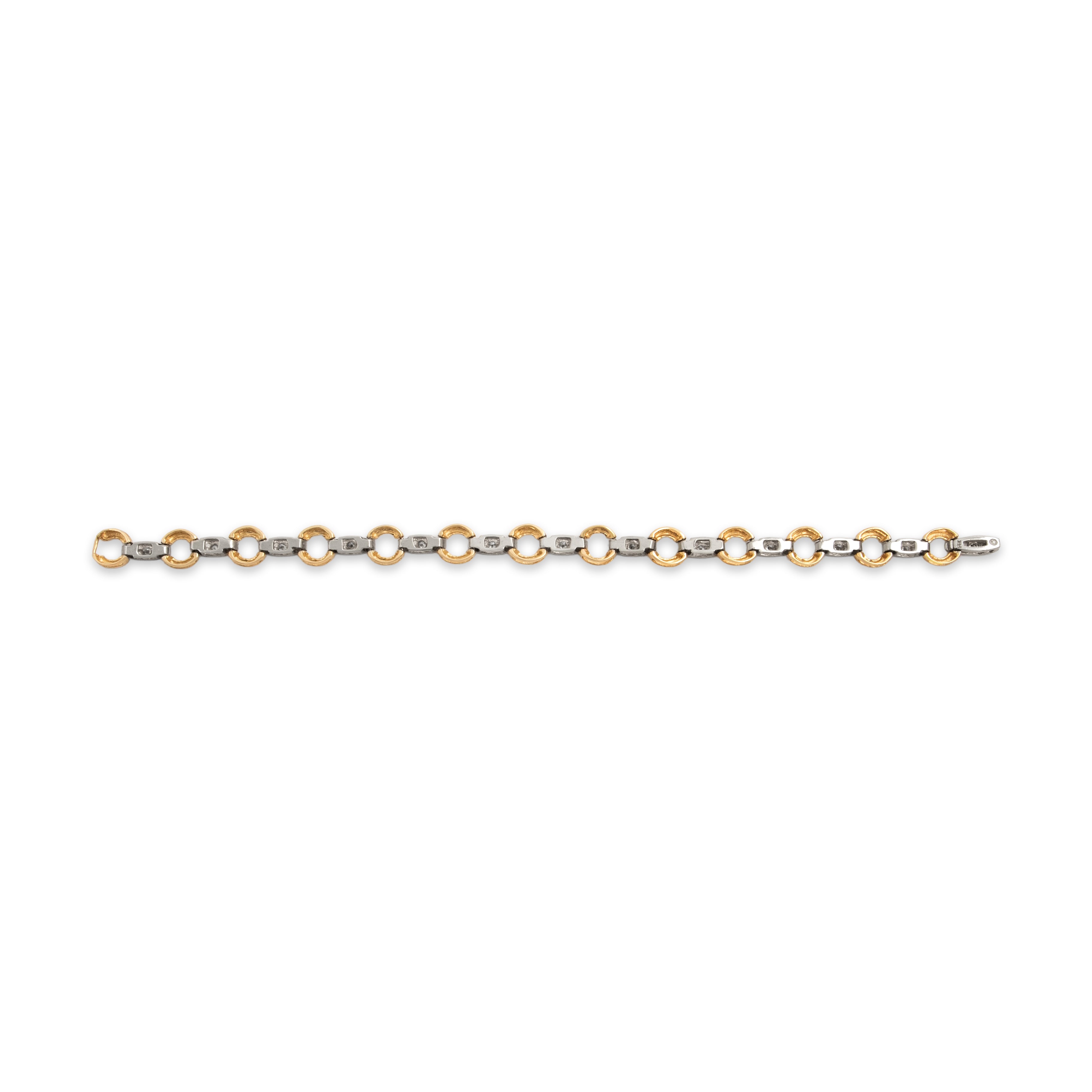Vintage 14k Yellow & White Gold 1.03cttw Diamond Chic Dual-Textured Circle Link Bracelet - Back view