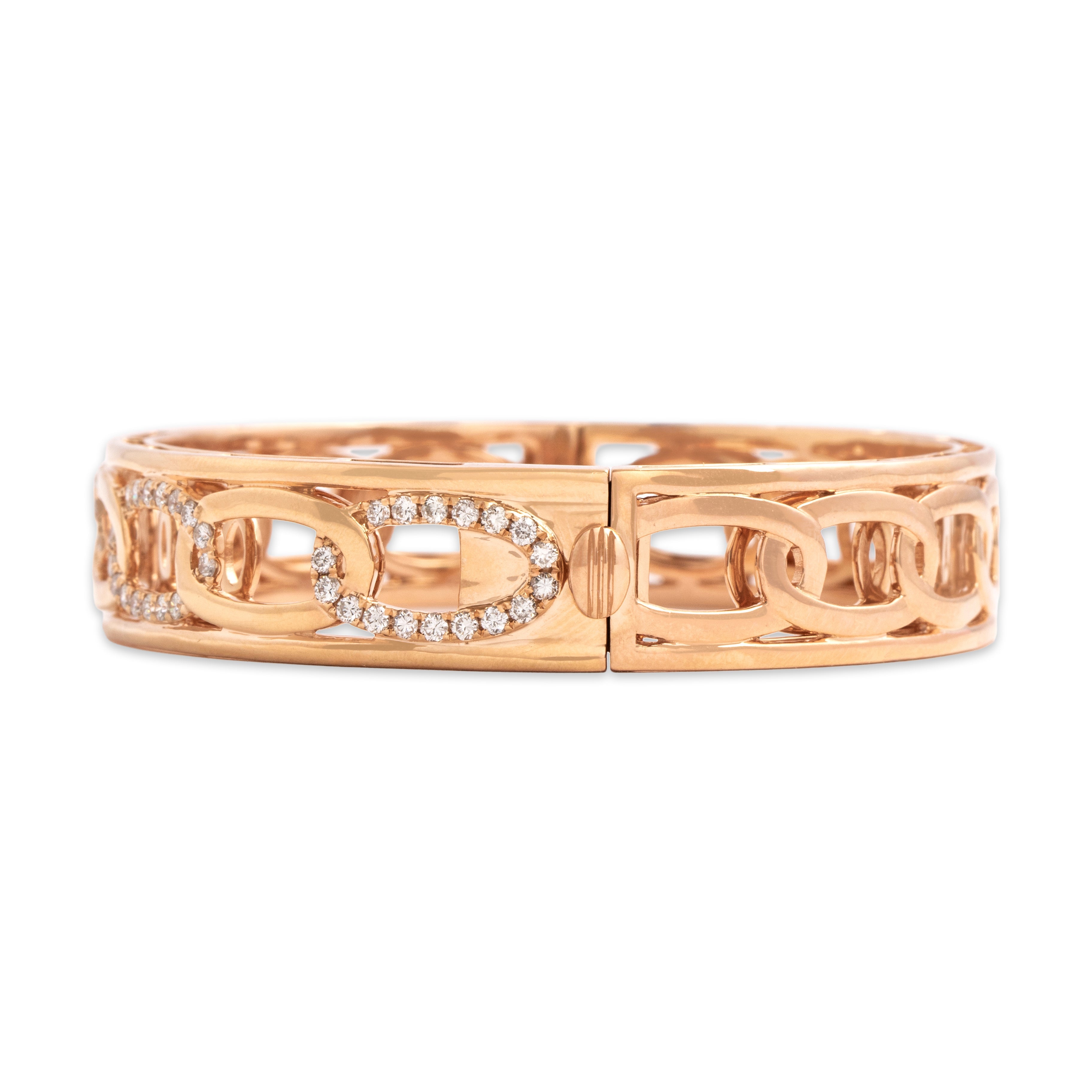 Estate Substantial 18k Rose Gold 1.03cttw Diamond Glittering Oval Link Bangle Bracelet - detail view #2