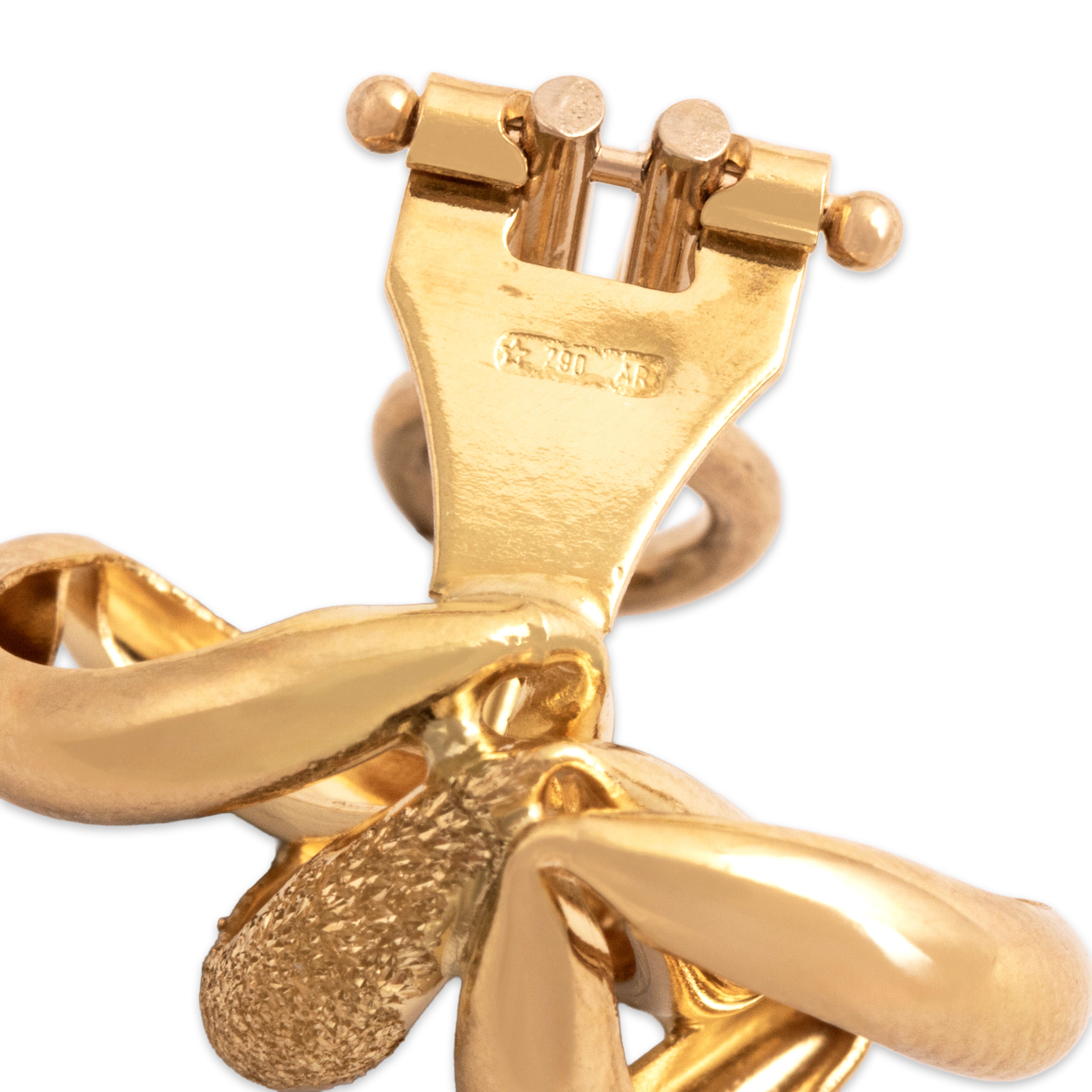 Vintage Italian 18k Yellow Gold Artistic Glittering Loop Omega-Back Earrings -Hallmark view