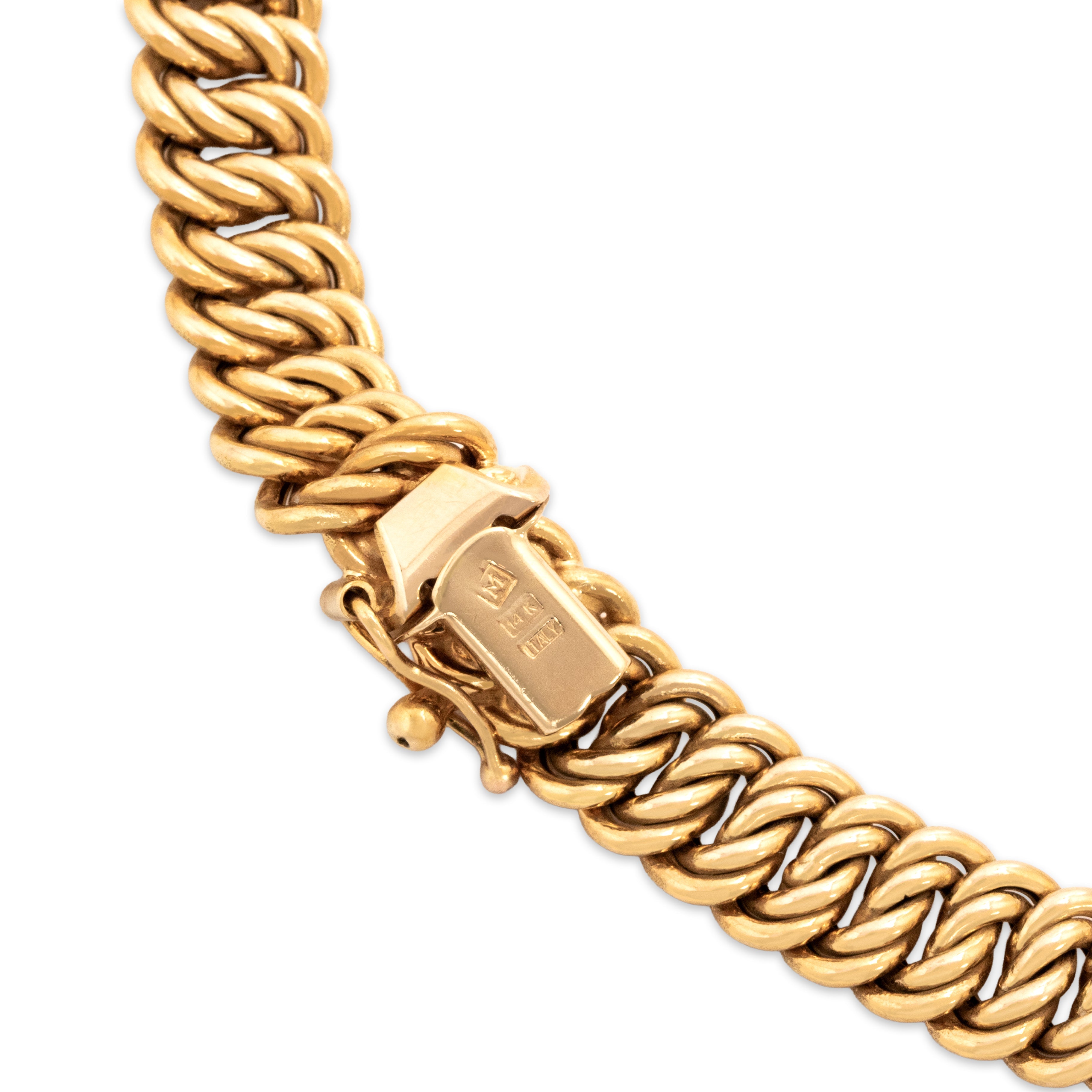 Vintage Italian 14k Yellow Gold Bold Graduated Flat Chain Necklace - Hallmark view