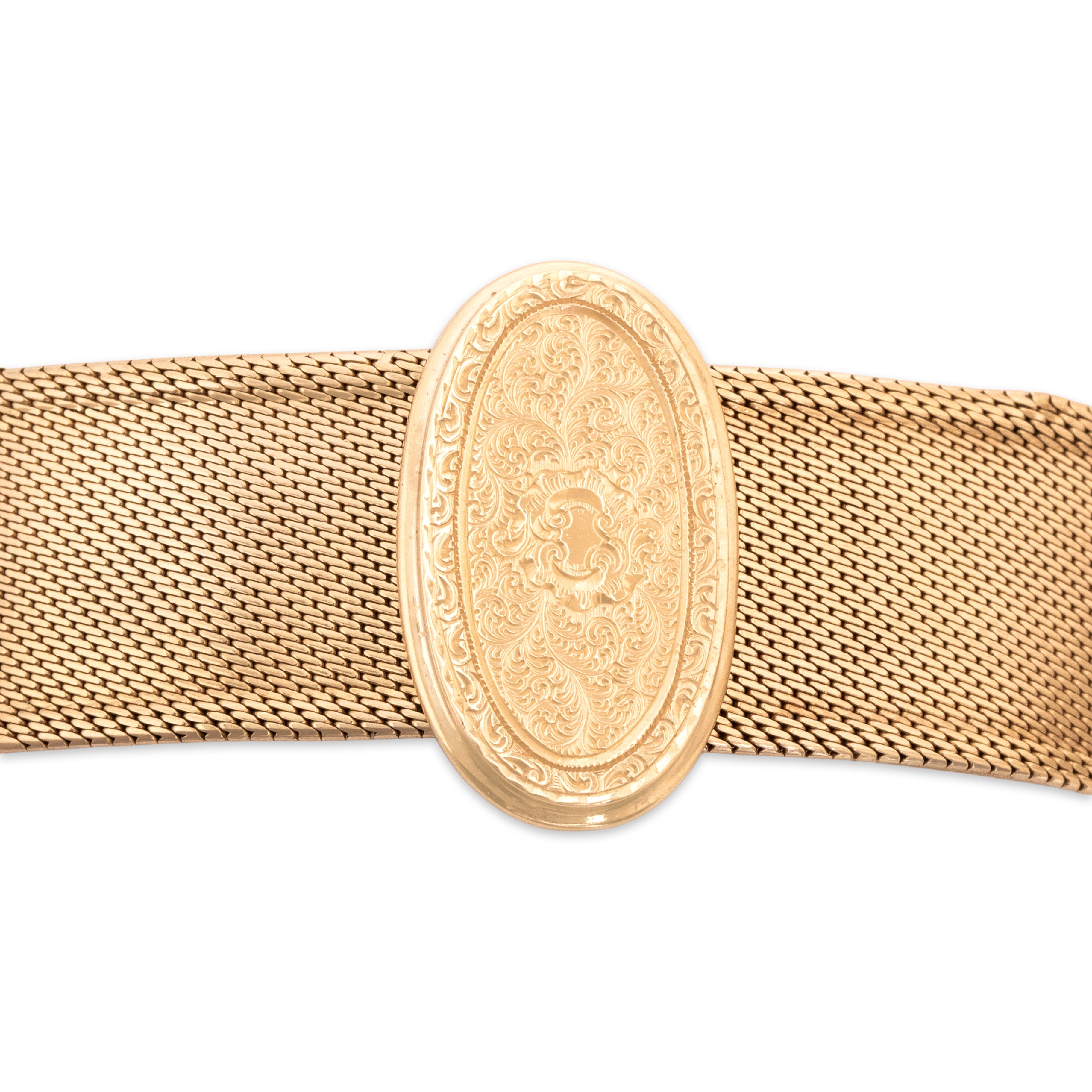Antique Victorian Substantial 14k Yellow Gold Fantastic Hand-Engraved Slide Mesh Chain Fringe Adjustable Bracelet - detail view #3
