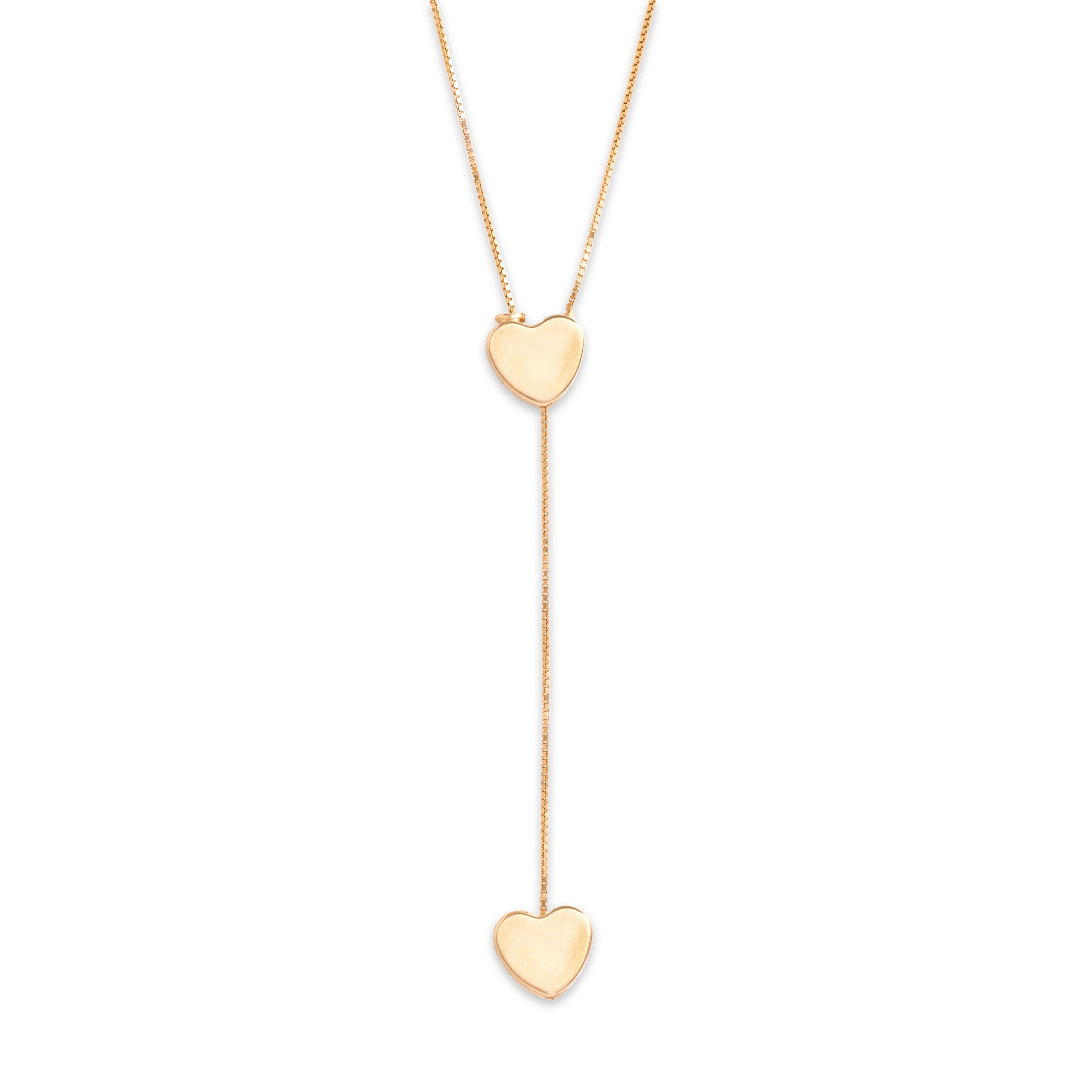 Vintage Italian 14k Yellow Gold Gleaming Delicate Heart Lariat Adjustable Necklace - detail view #2