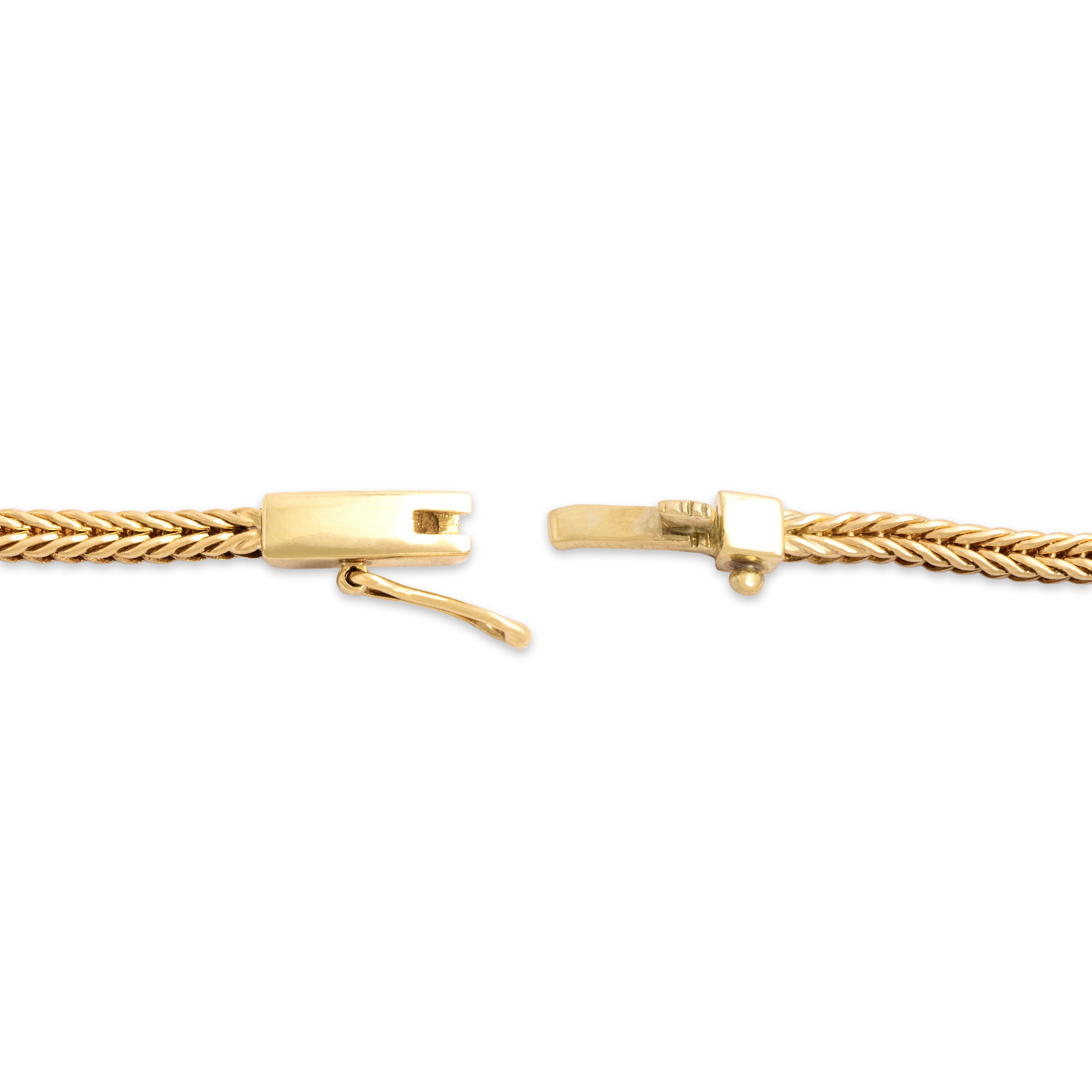 Vintage 18k Yellow Gold .58cttw Blue Sapphire Diamond Sparkling Line Foxtail Link Bracelet - clasp view