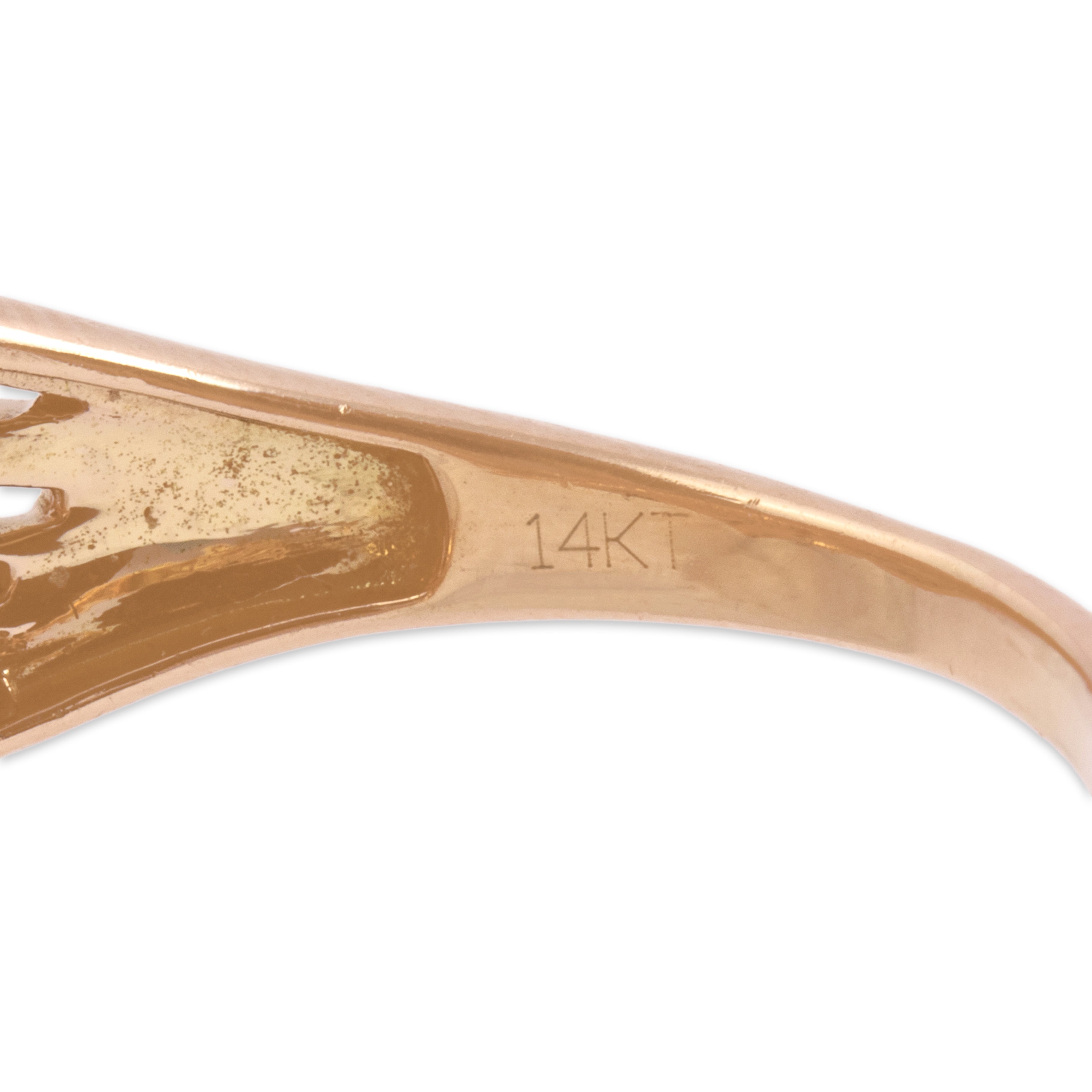 Estate 14k Rose Gold .7ct Morganite Champagne Diamond White Diamond Sparkling Intertwined Shoulder Ring - Hallmark view