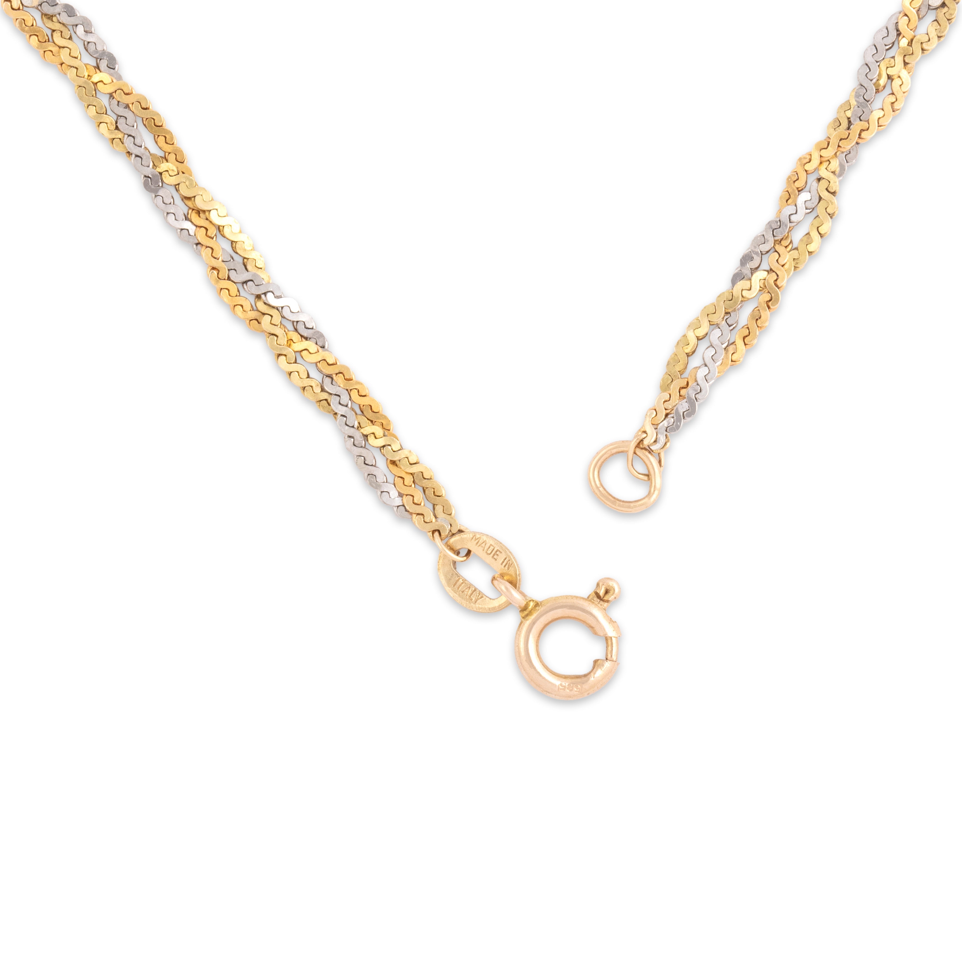 Vintage Italian 14k Yellow & White Gold Braided Serpentine Chain Necklace - clasp view